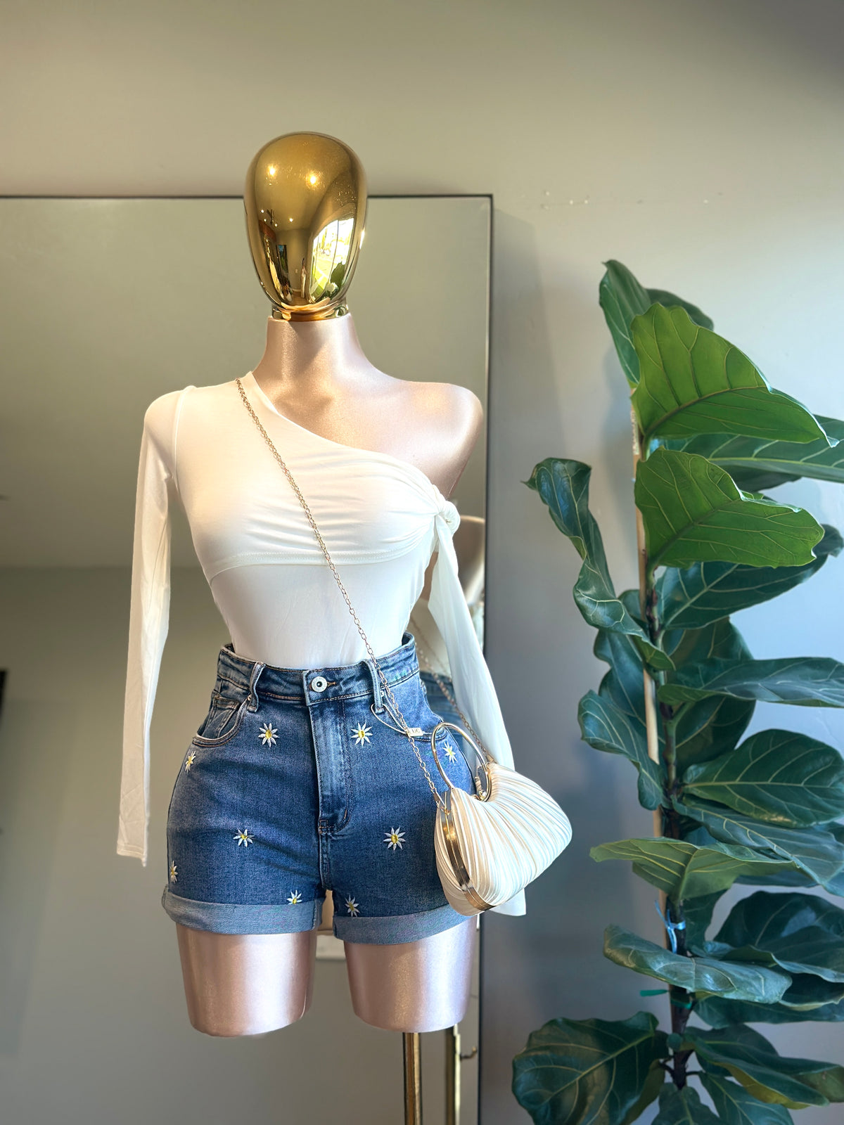 SH001- Flowers Summer Short Denim