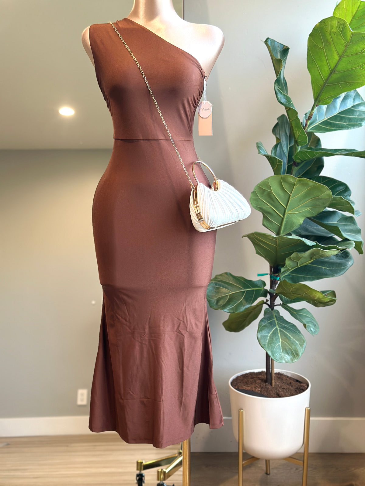 DR004- Elegant maxi Dress One shoulder/ Stretch
