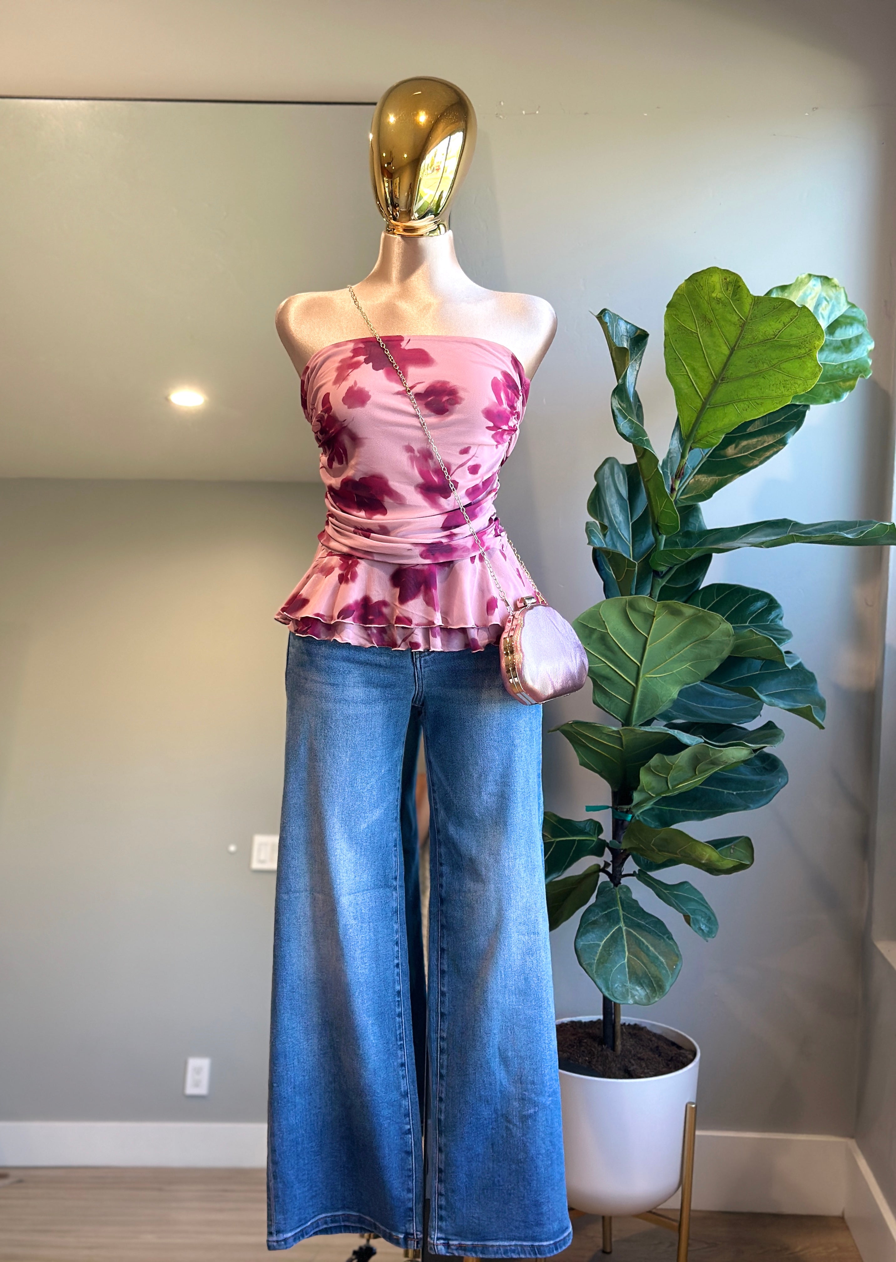 TOP007- Strapless top floral Summer