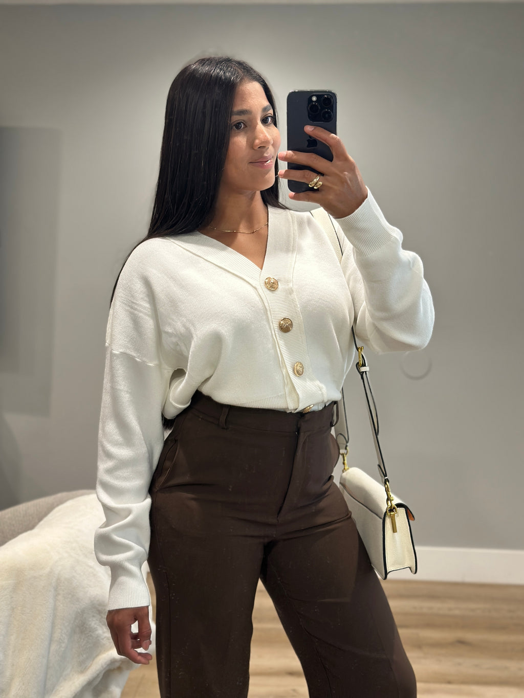 V-Neck Cardigan w/ Golden Buttons