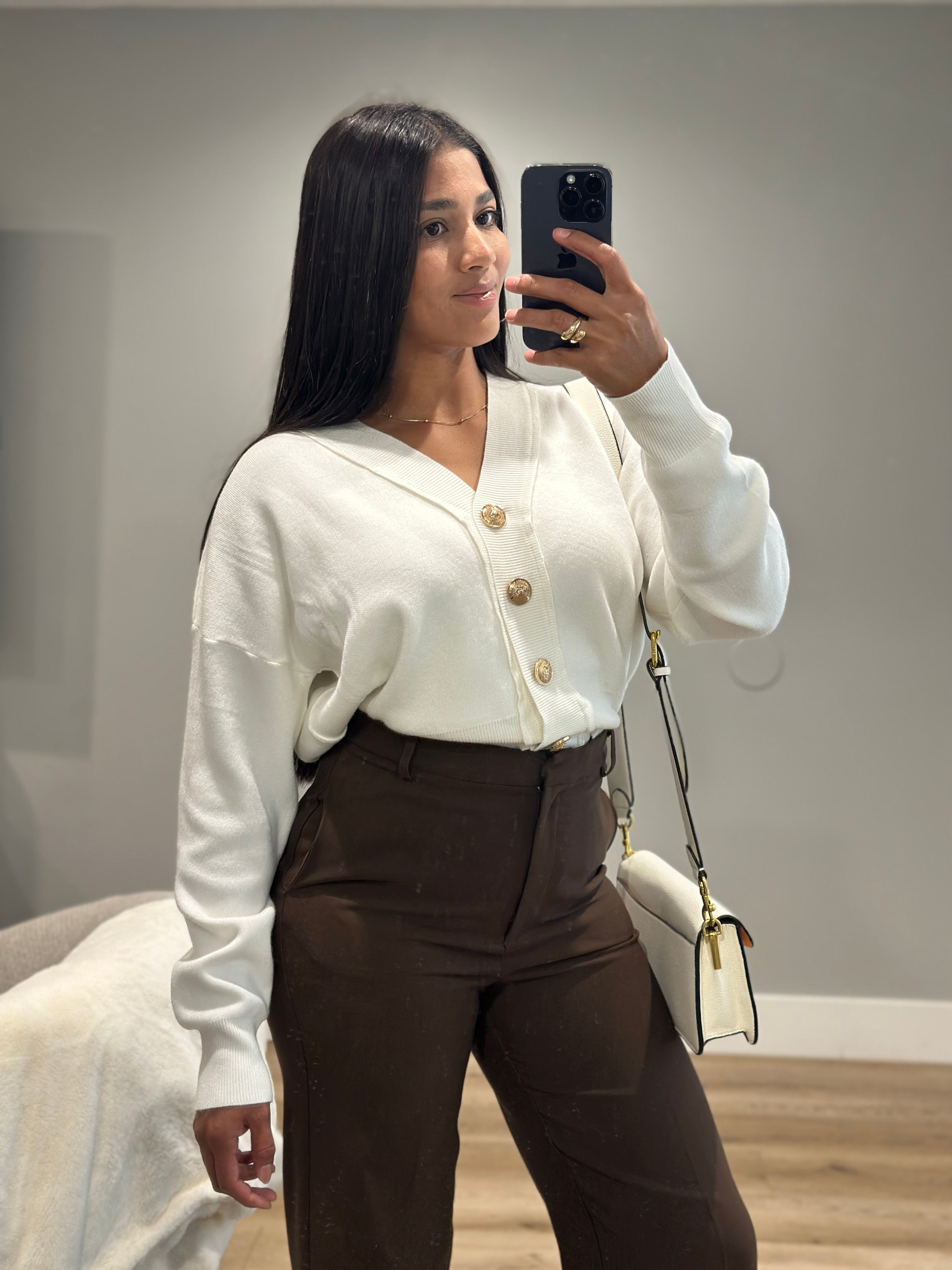 V-Neck Cardigan w/ Golden Buttons