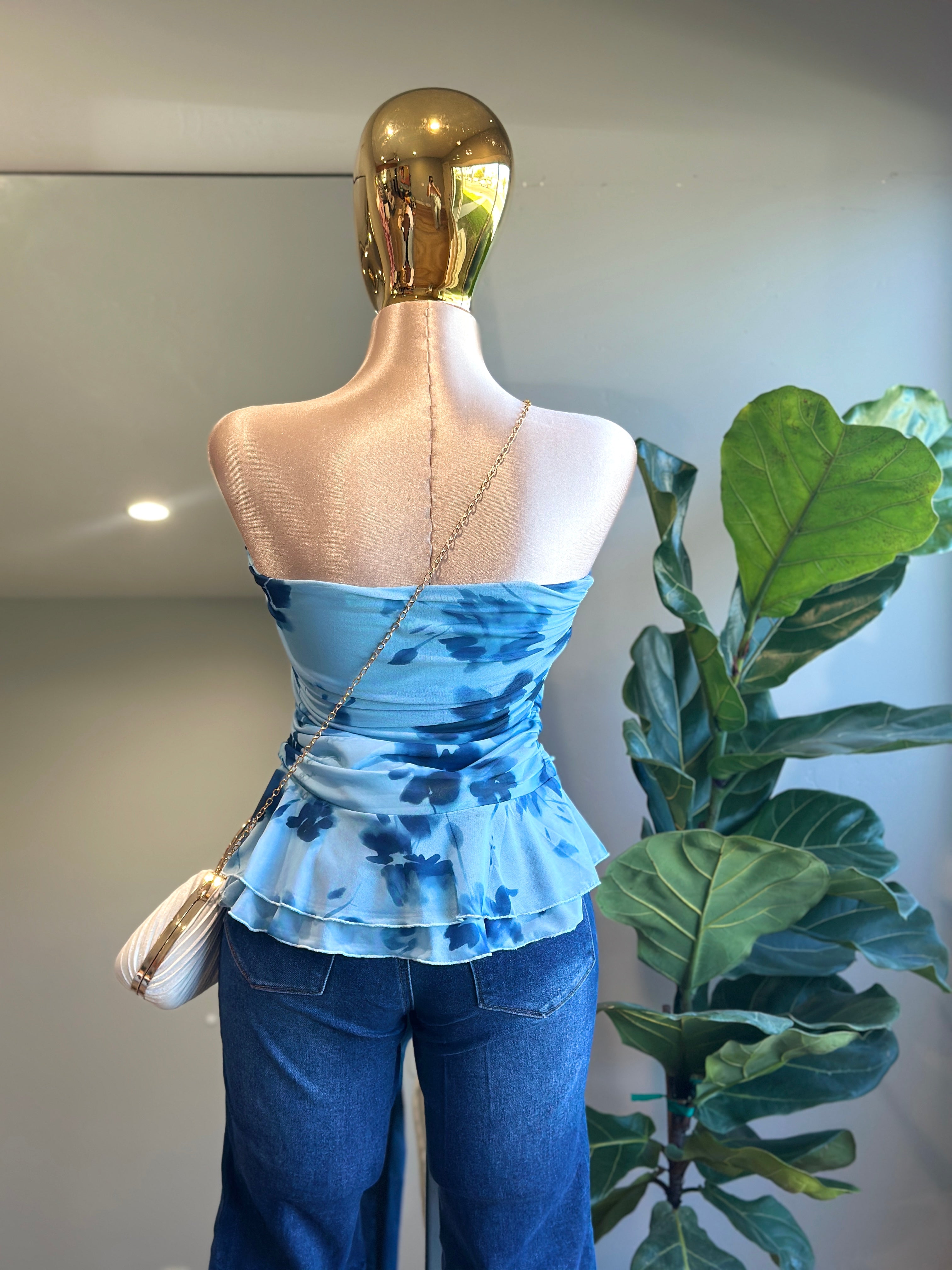 TOP007- Strapless top floral Summer
