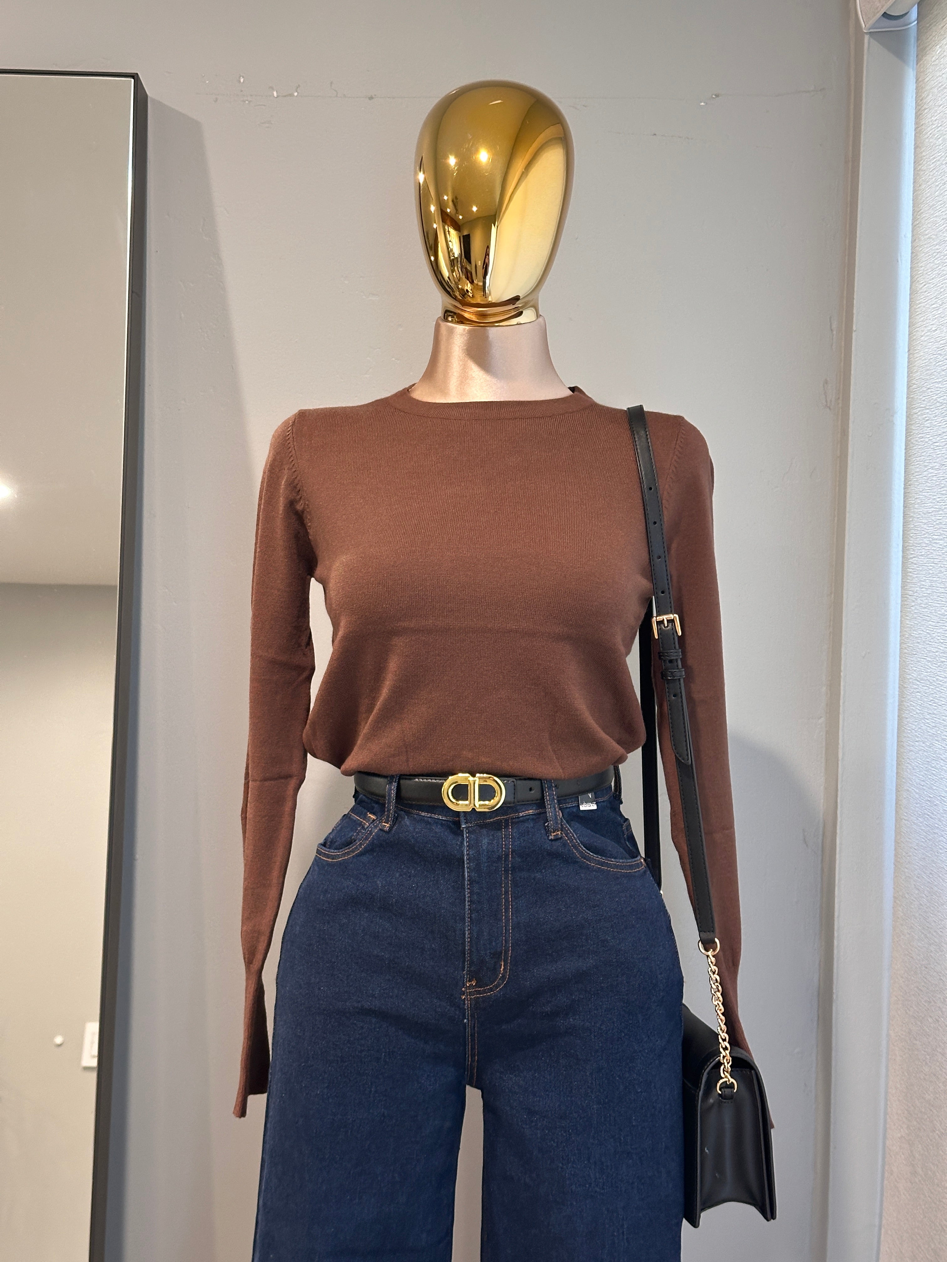 Fitted Golden Button Sleeve Sweater