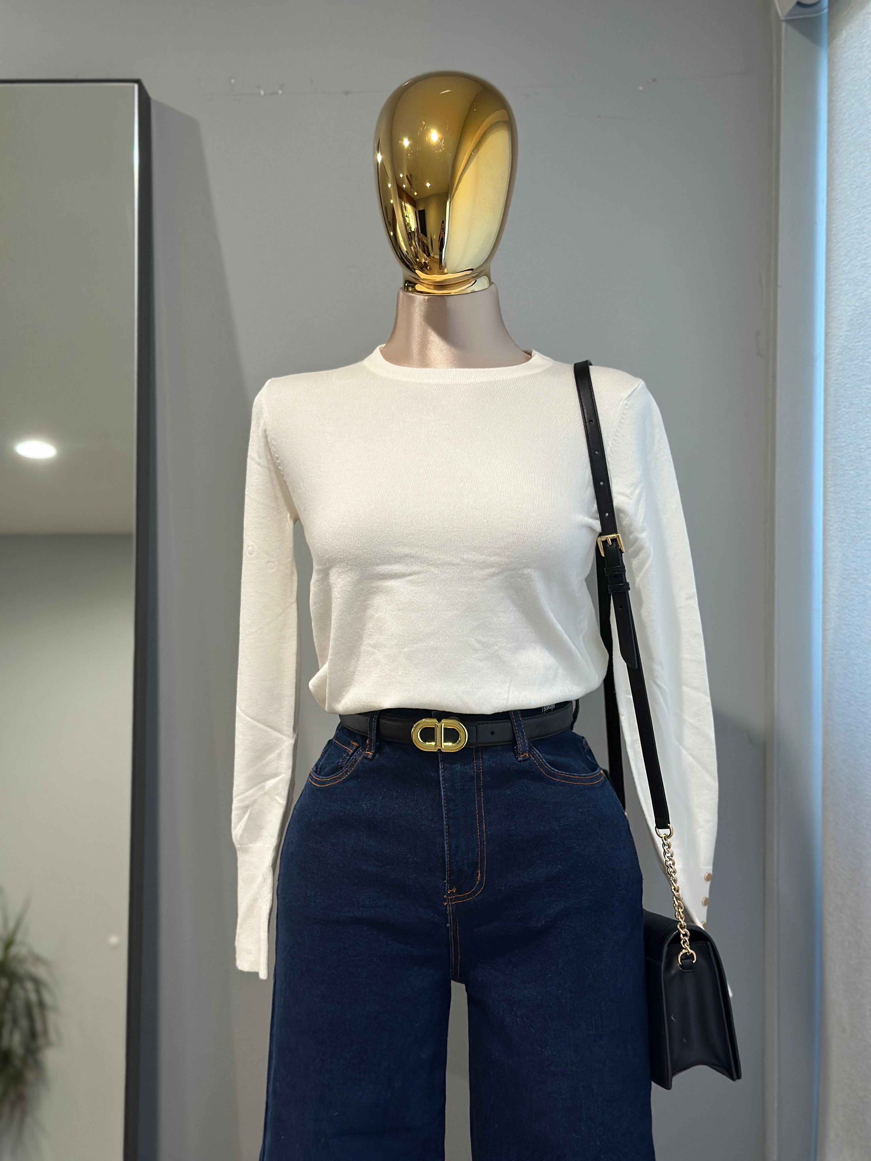 Fitted Golden Button Sleeve Sweater
