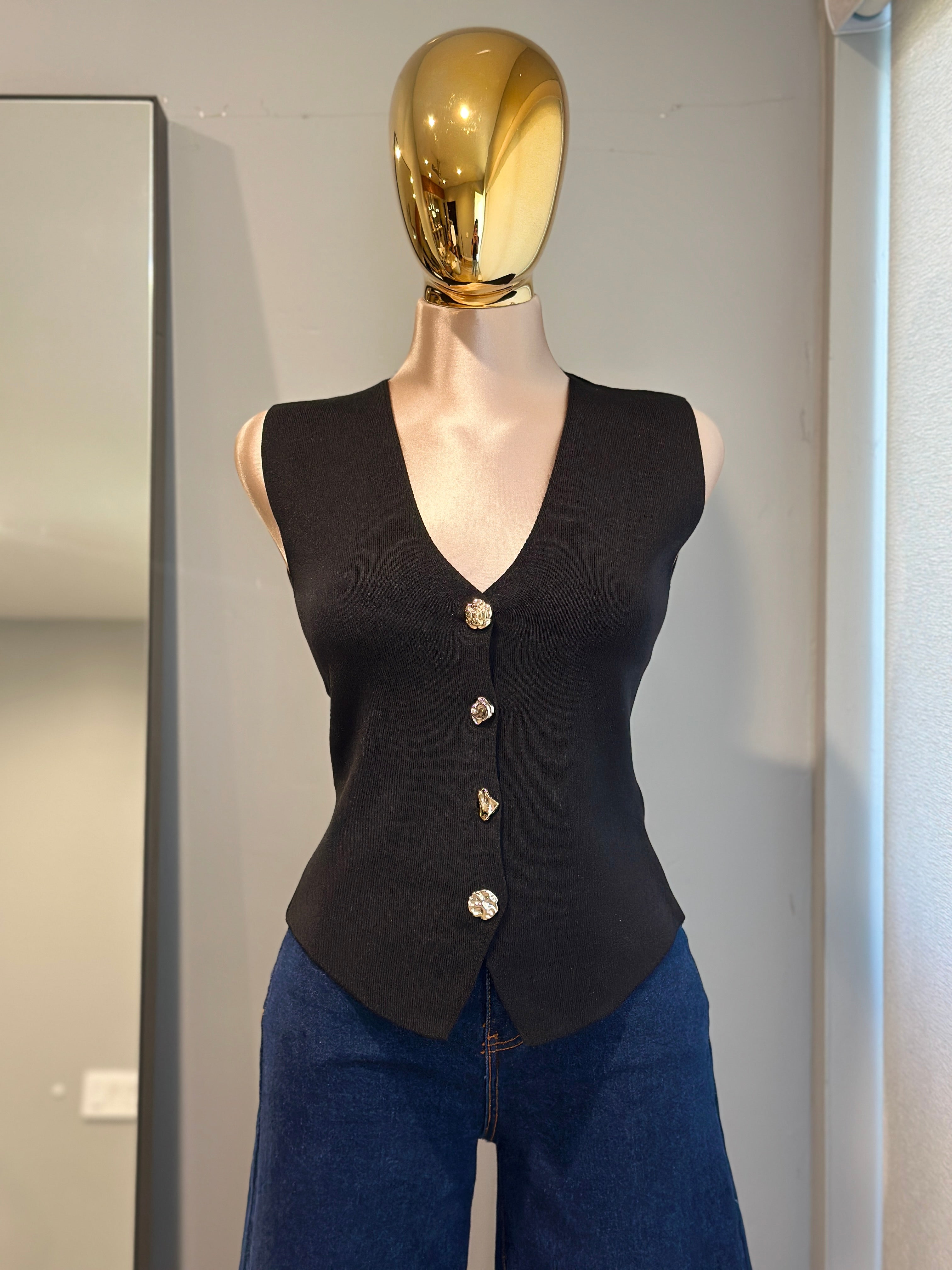 Chic Button Front Knit Vest