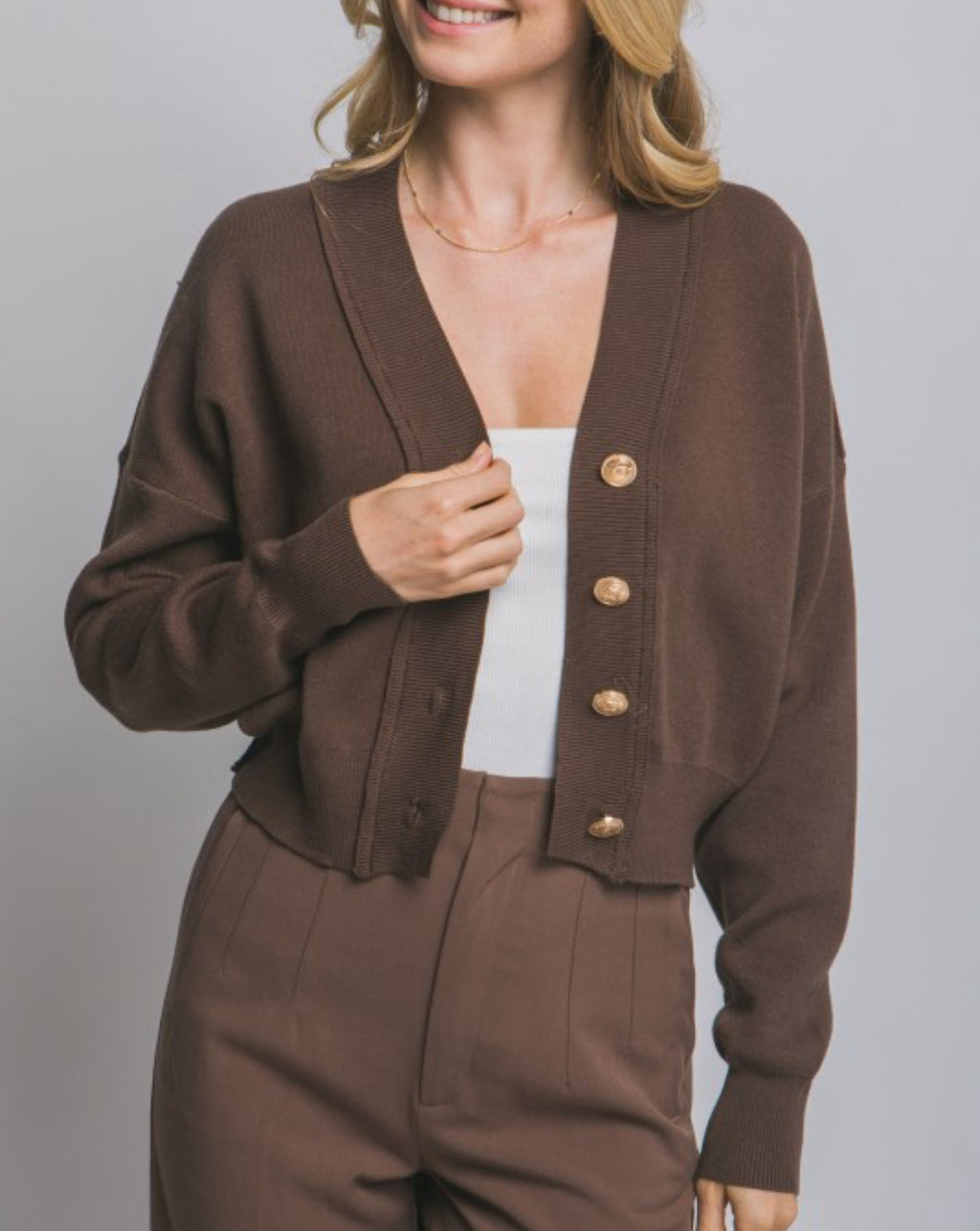 V-Neck Cardigan w/ Golden Buttons