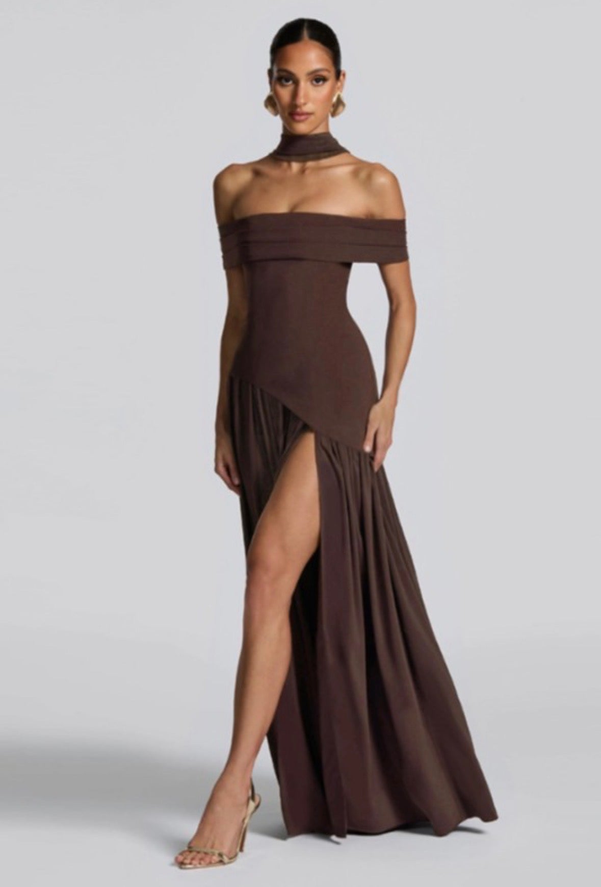 DR006-Chocolate Fashion Party Maxi Dress