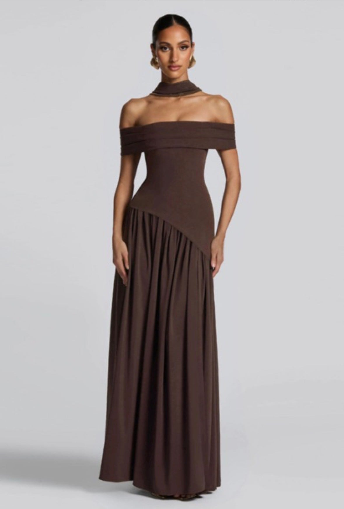 DR006-Chocolate Fashion Party Maxi Dress