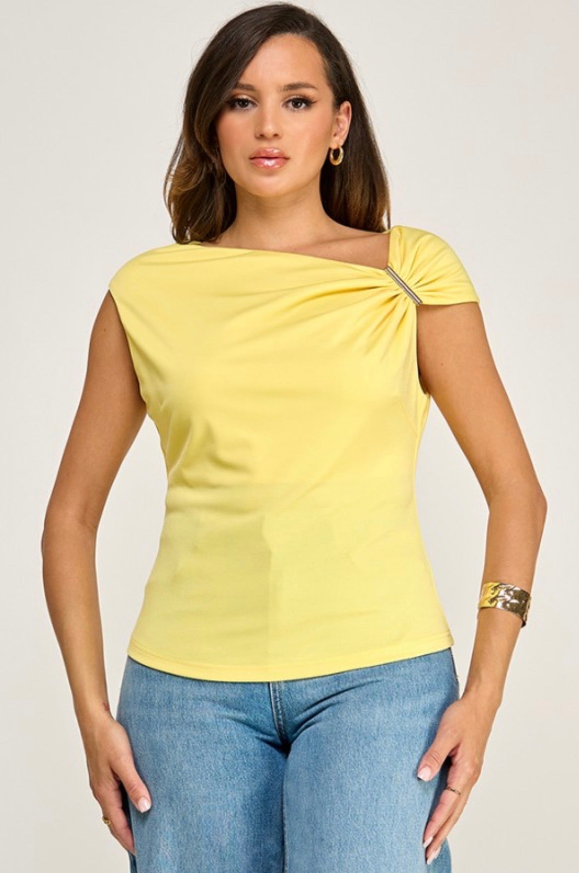 TOP008-Yellow Fashion Top Asymmetric