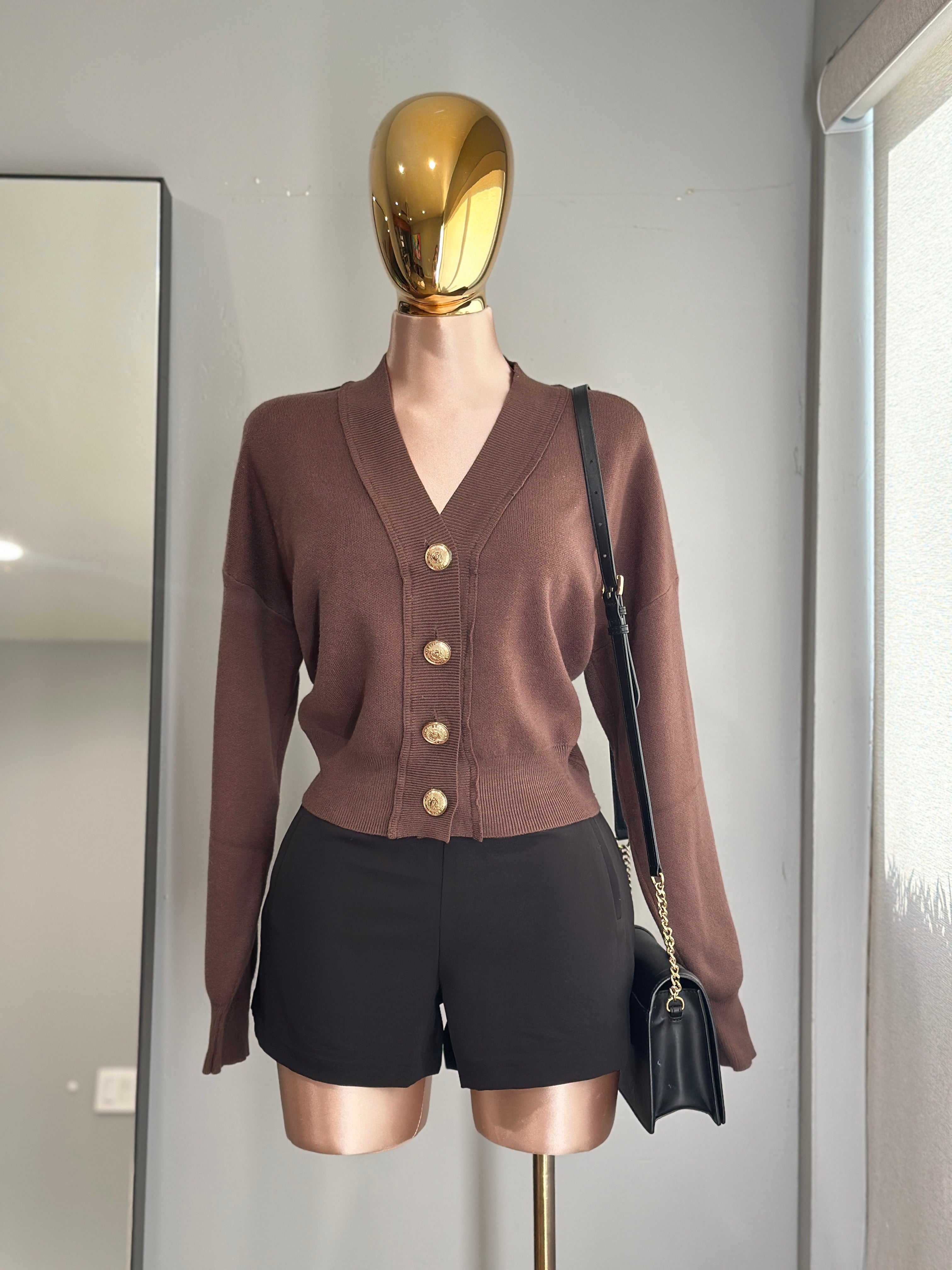 V-Neck Cardigan w/ Golden Buttons