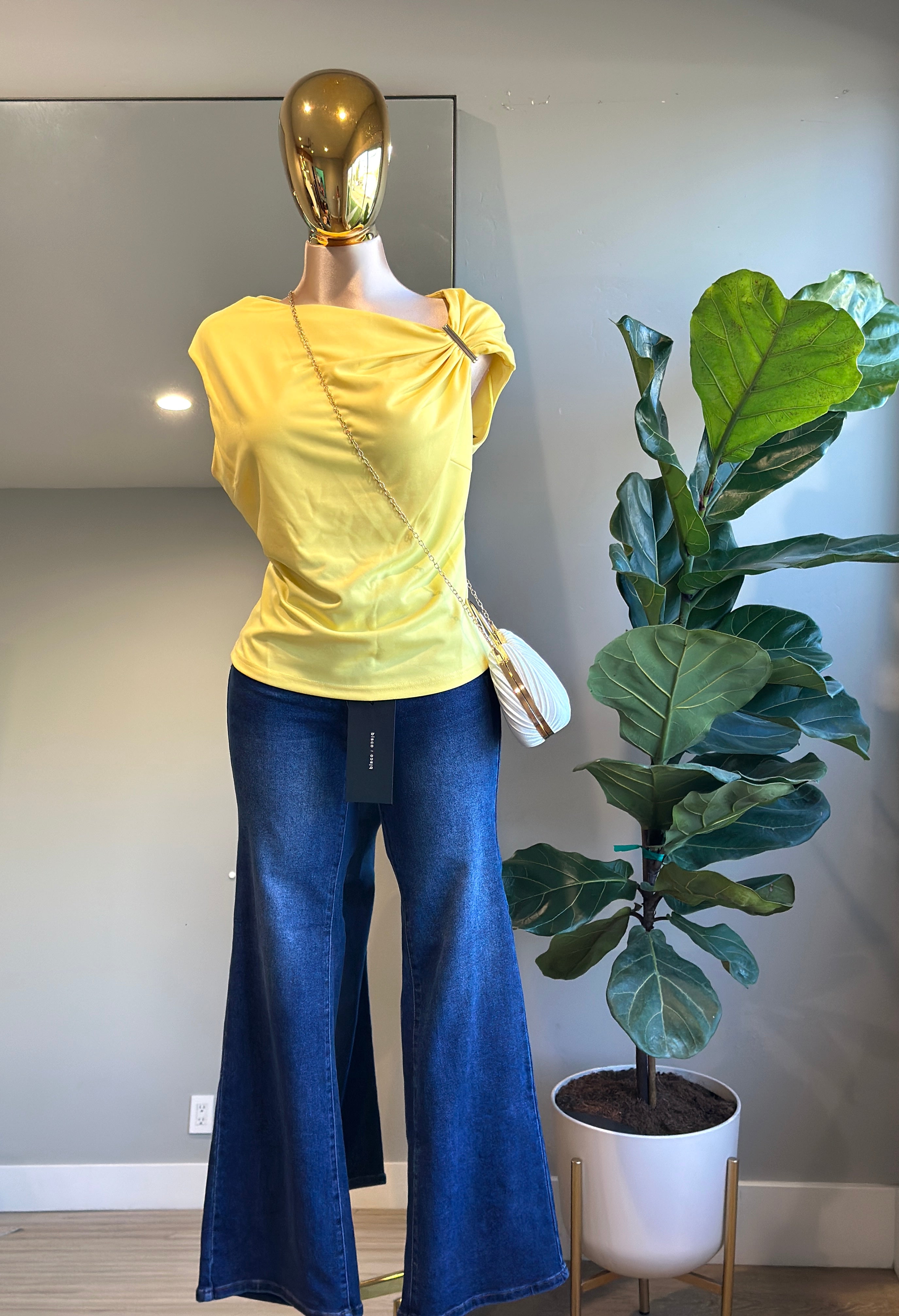 TOP008-Yellow Fashion Top Asymmetric