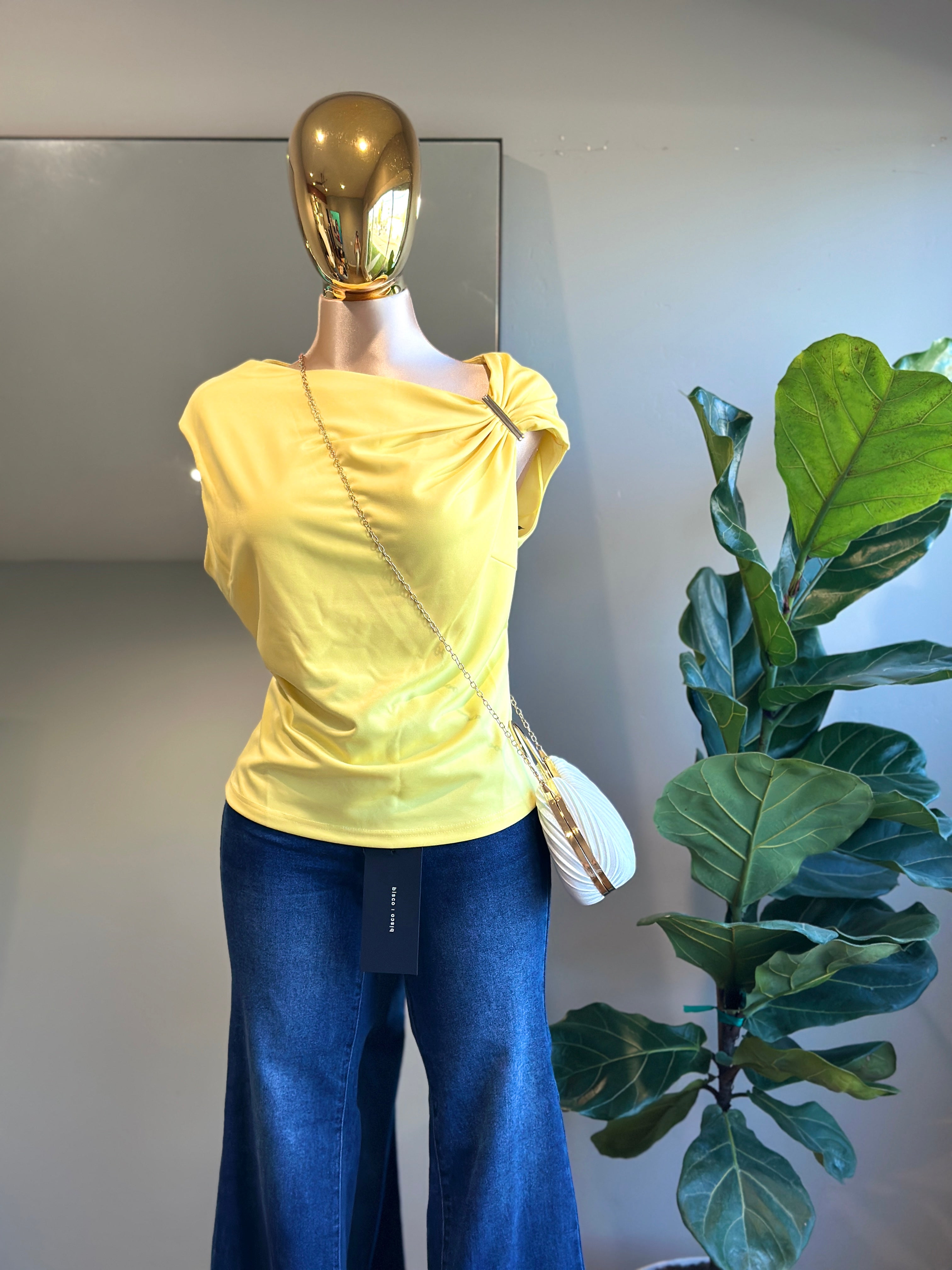 TOP008-Yellow Fashion Top Asymmetric