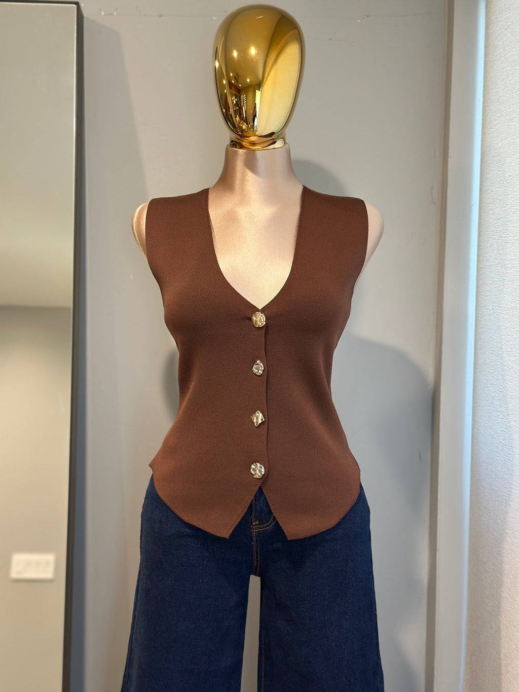 Chic Button Front Knit Vest
