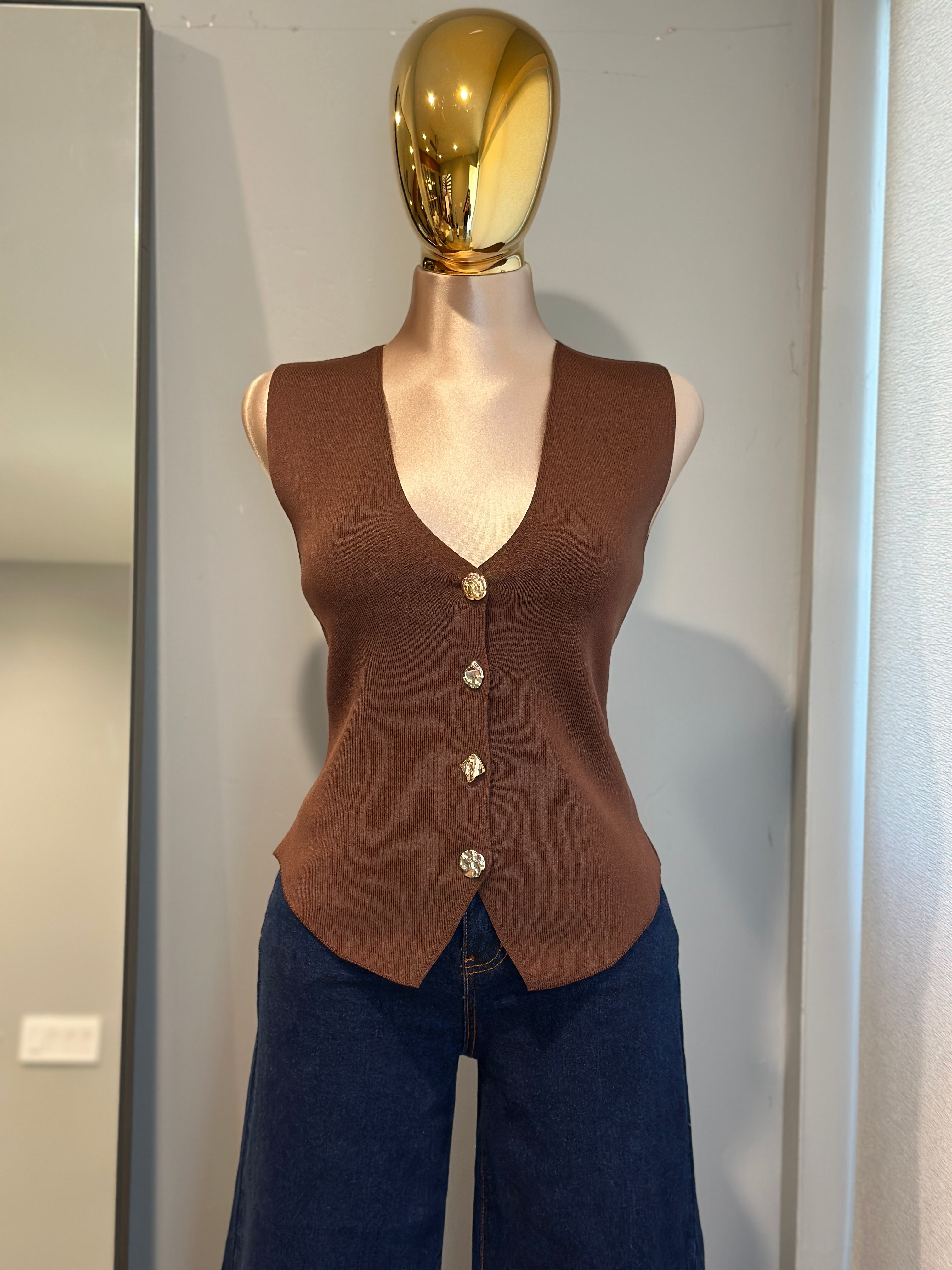 Chic Button Front Knit Vest