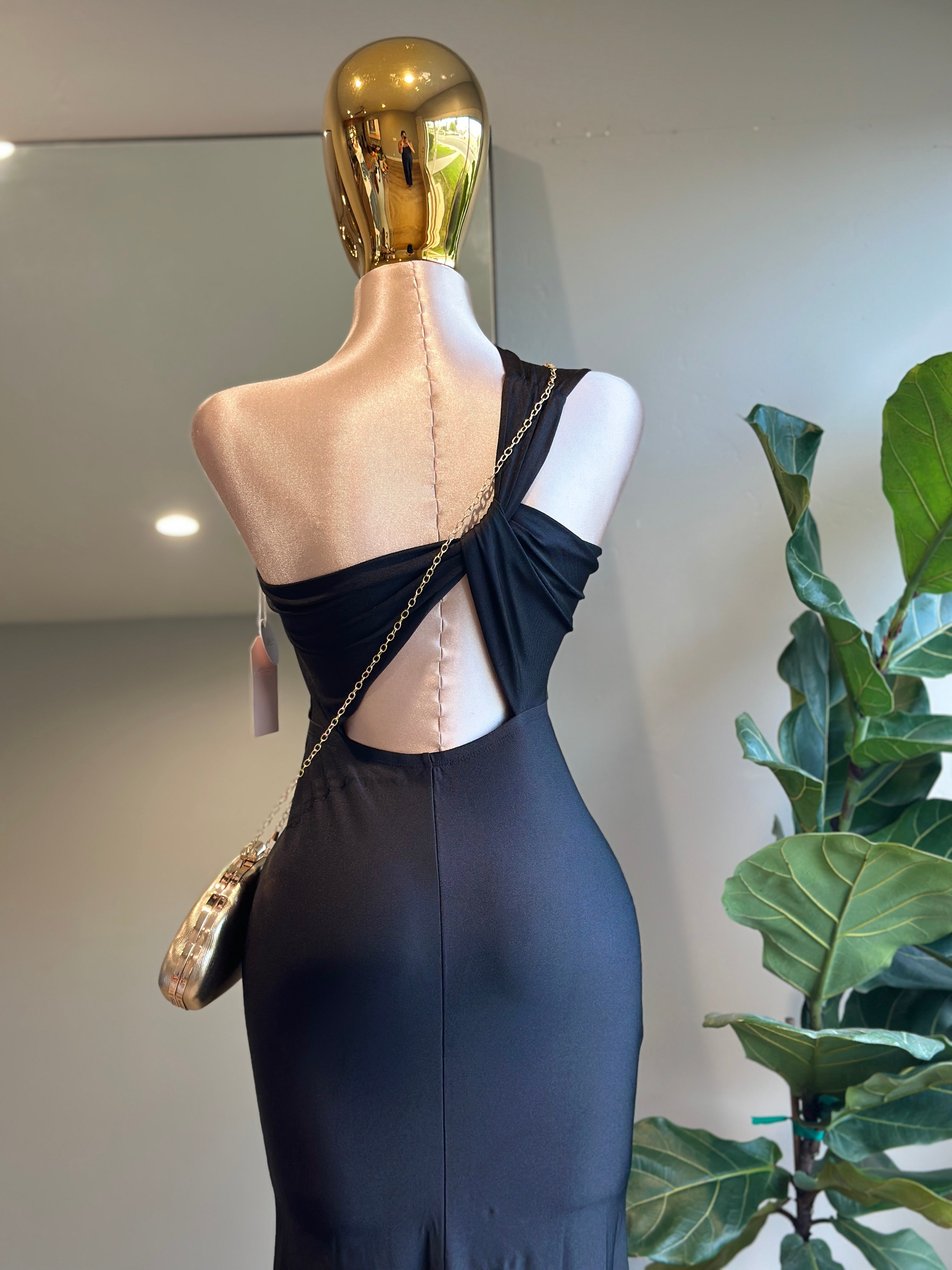 DR004- Elegant maxi Dress One shoulder/ Stretch