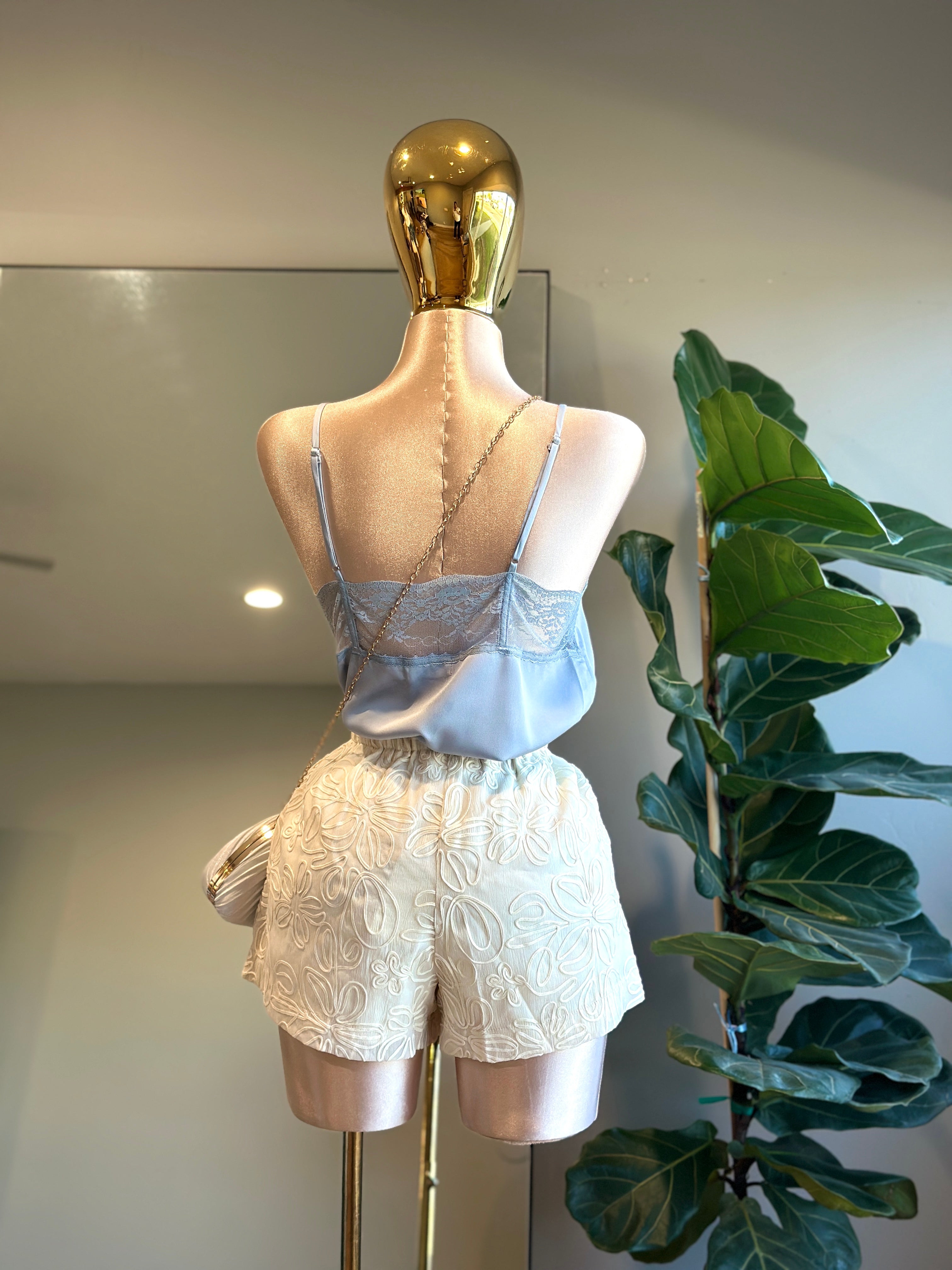 SH002- Ivory Shorts Floral Summer w/pockets
