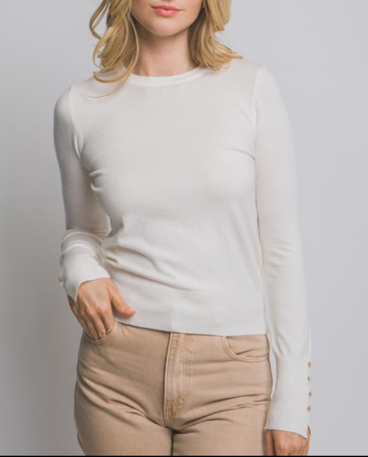 Fitted Golden Button Sleeve Sweater