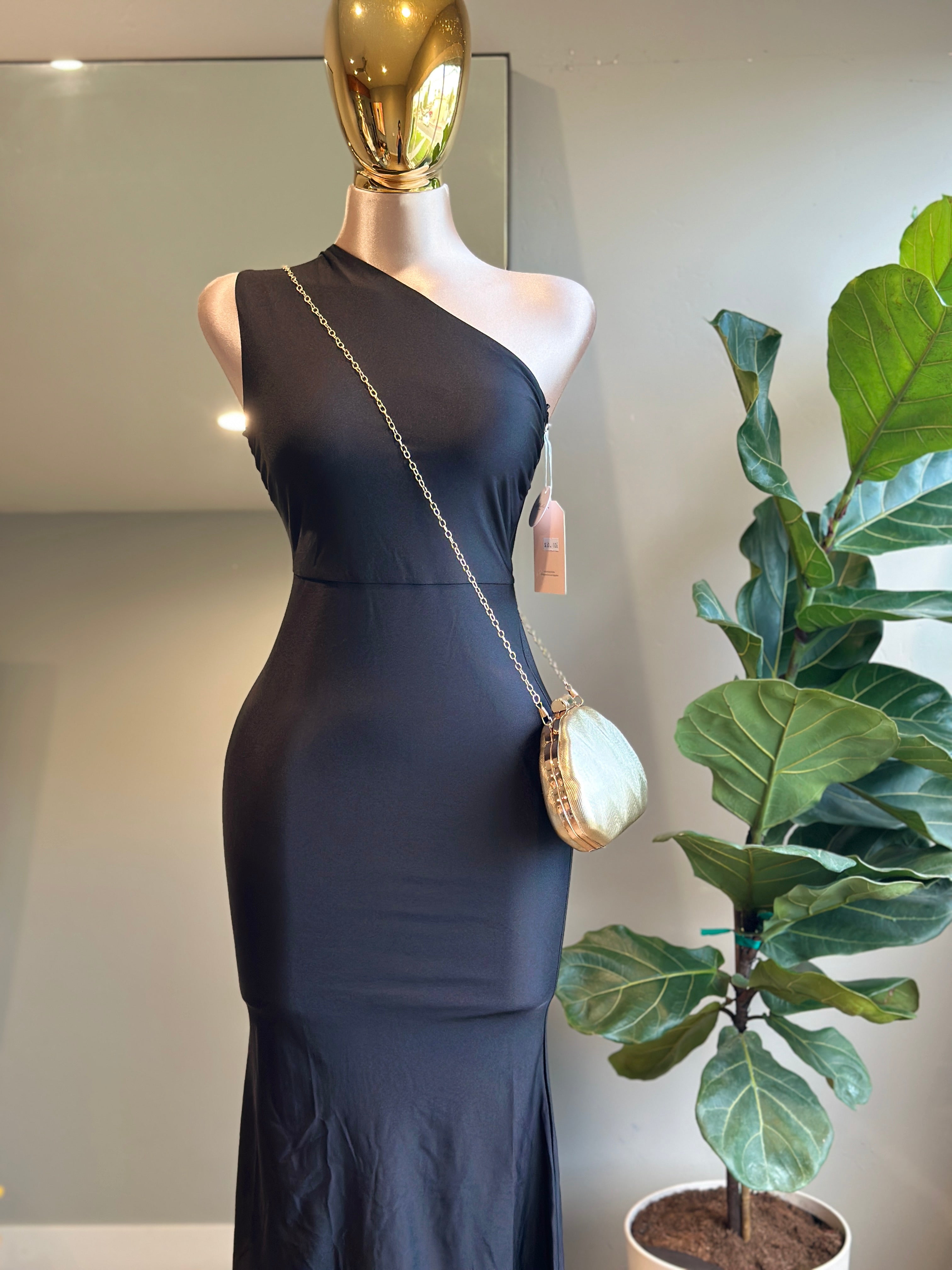 DR004- Elegant maxi Dress One shoulder/ Stretch