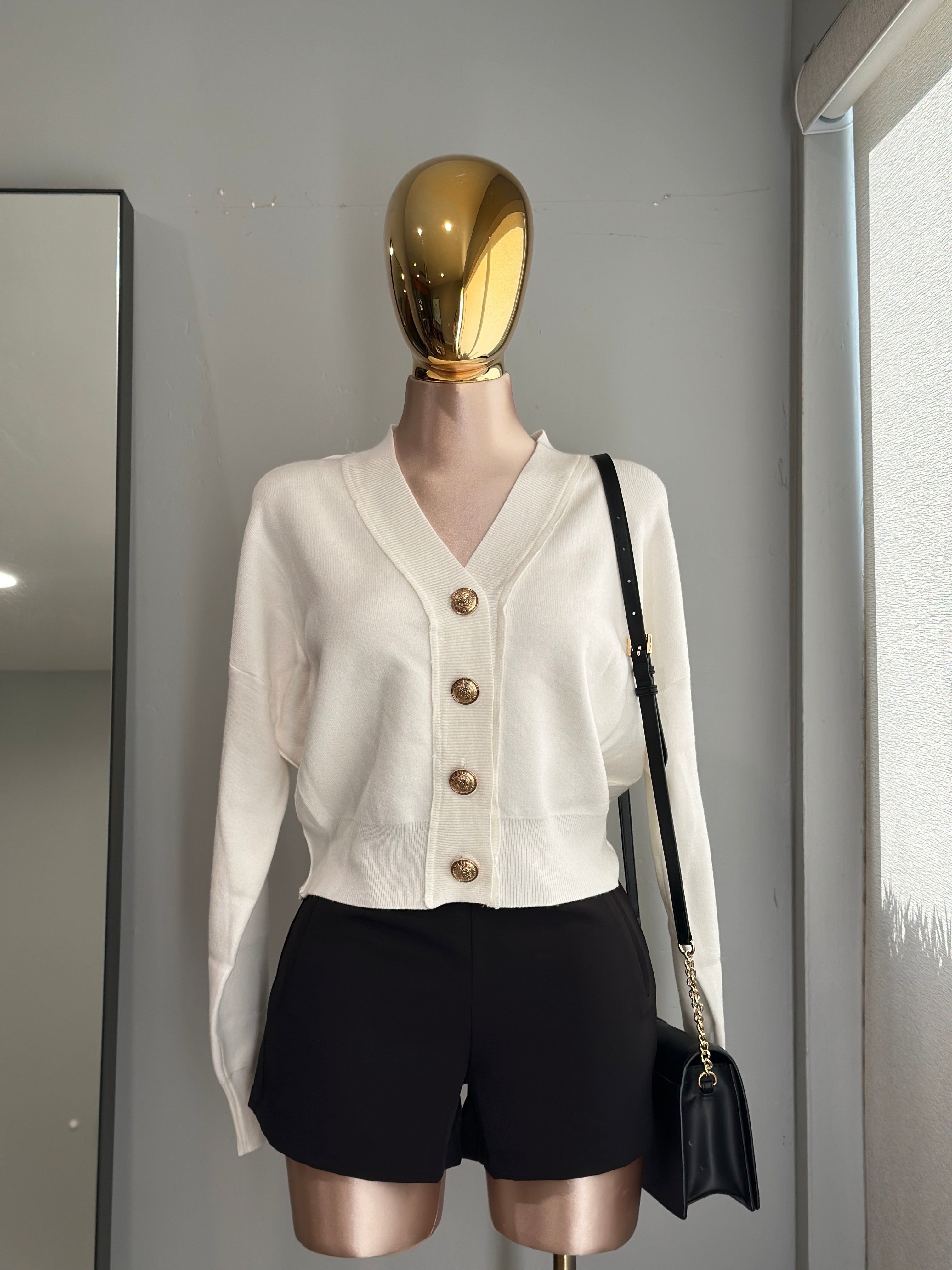 V-Neck Cardigan w/ Golden Buttons
