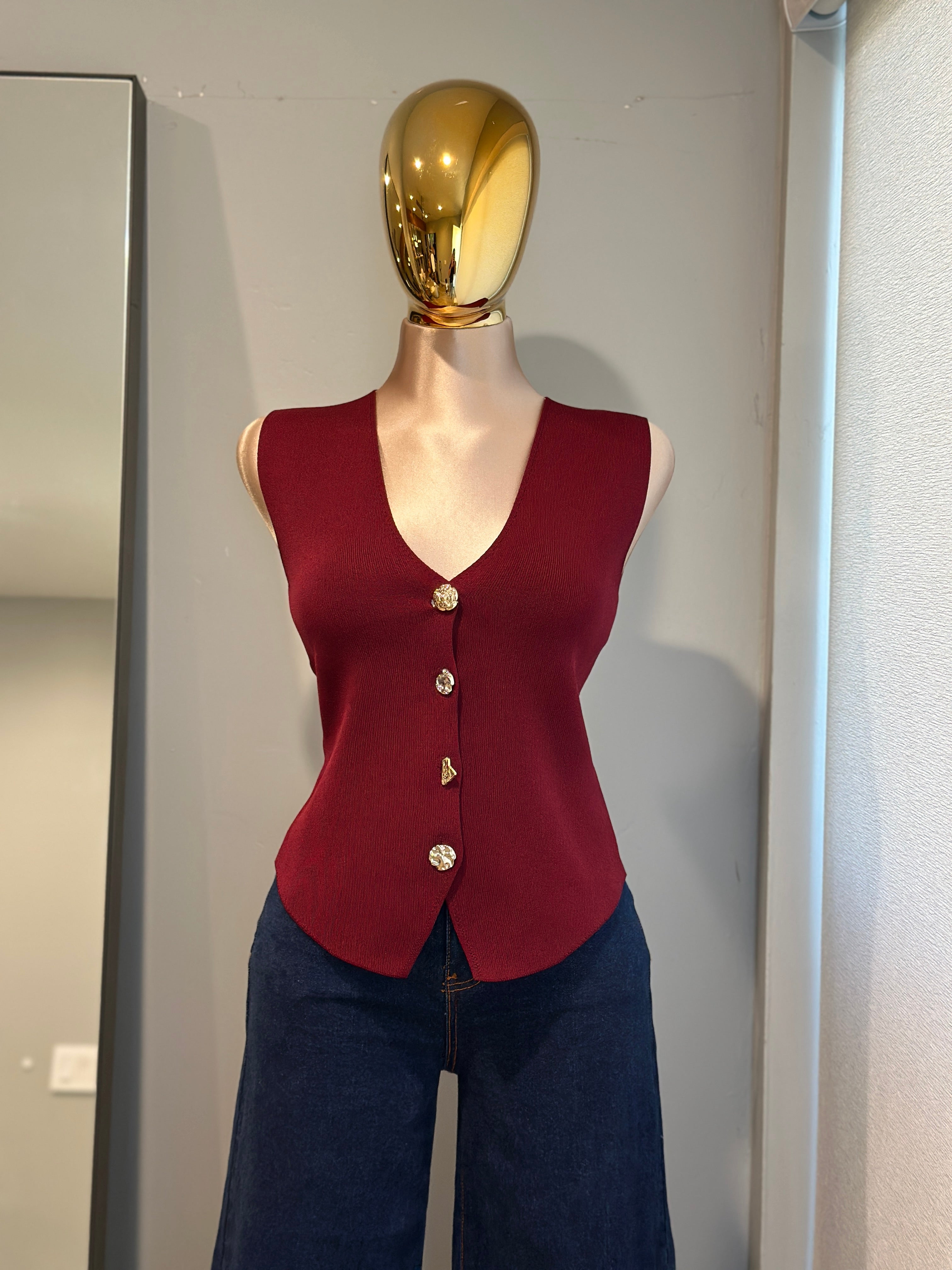 Chic Button Front Knit Vest