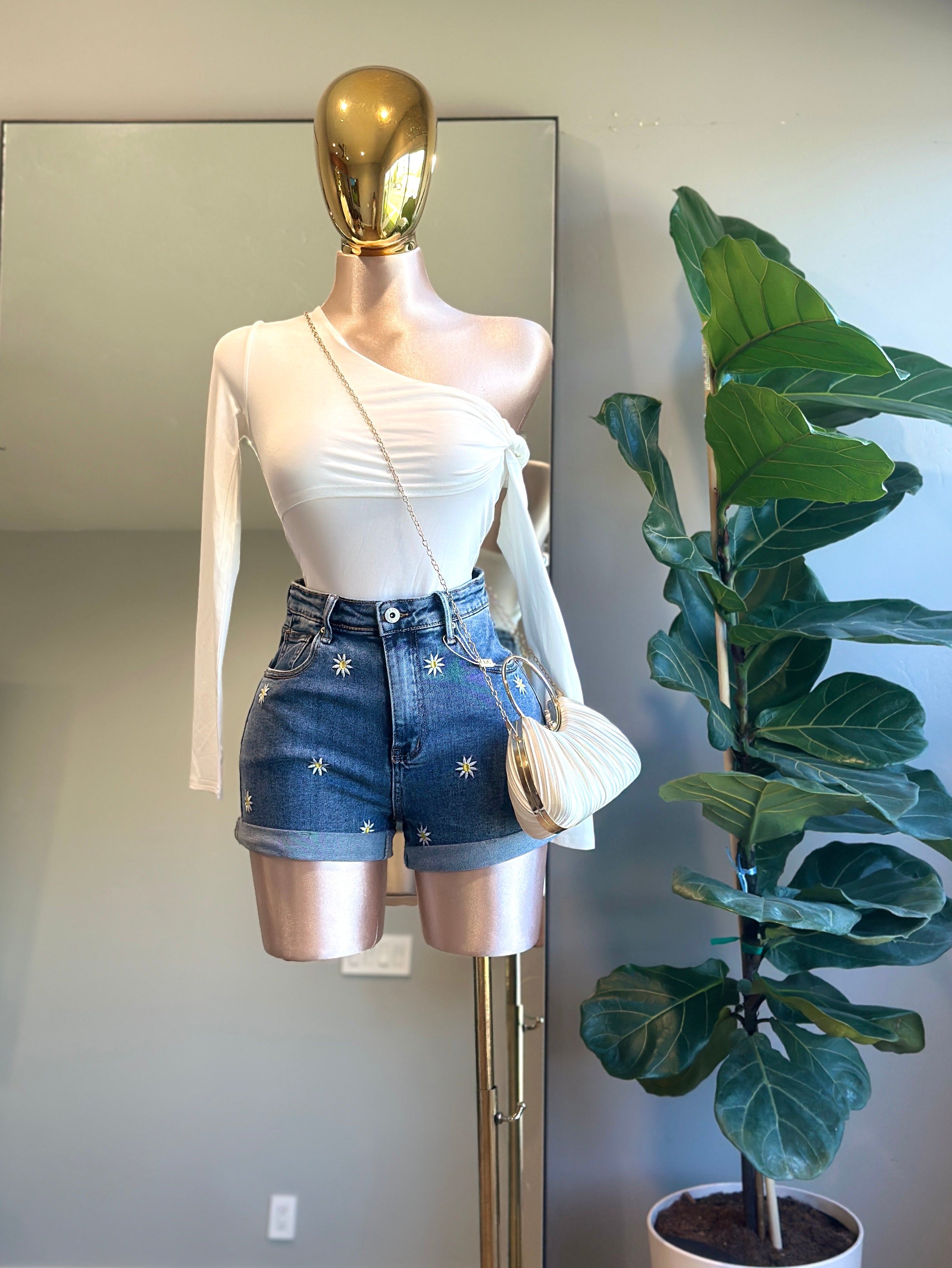 SH001- Flowers Summer Short Denim