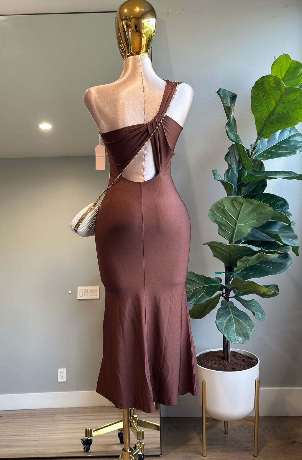 DR004- Elegant maxi Dress One shoulder/ Stretch