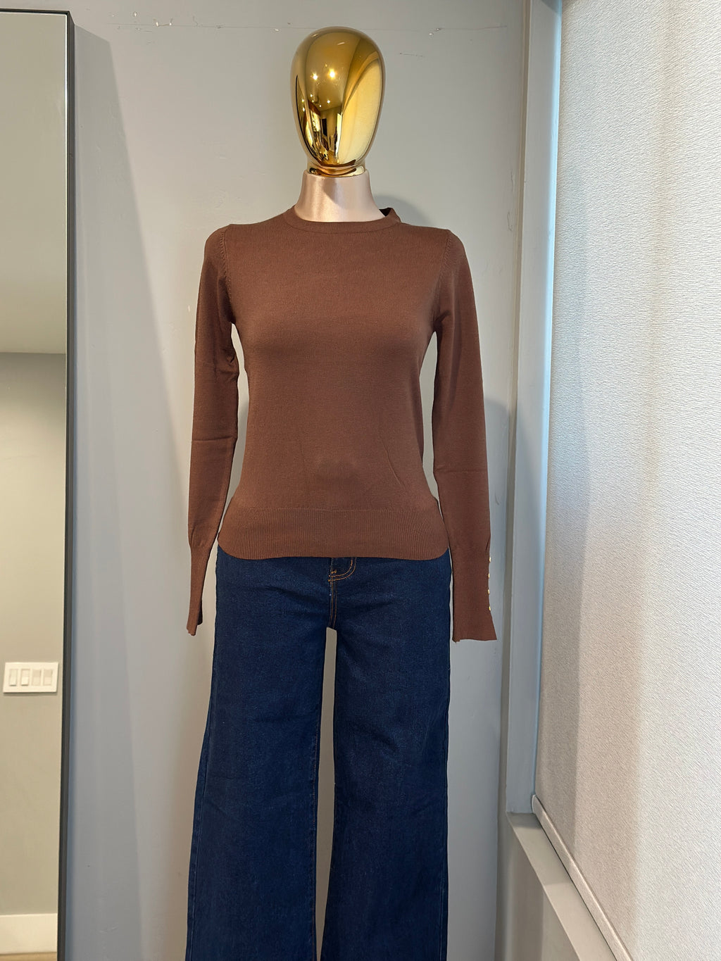 Fitted Golden Button Sleeve Sweater