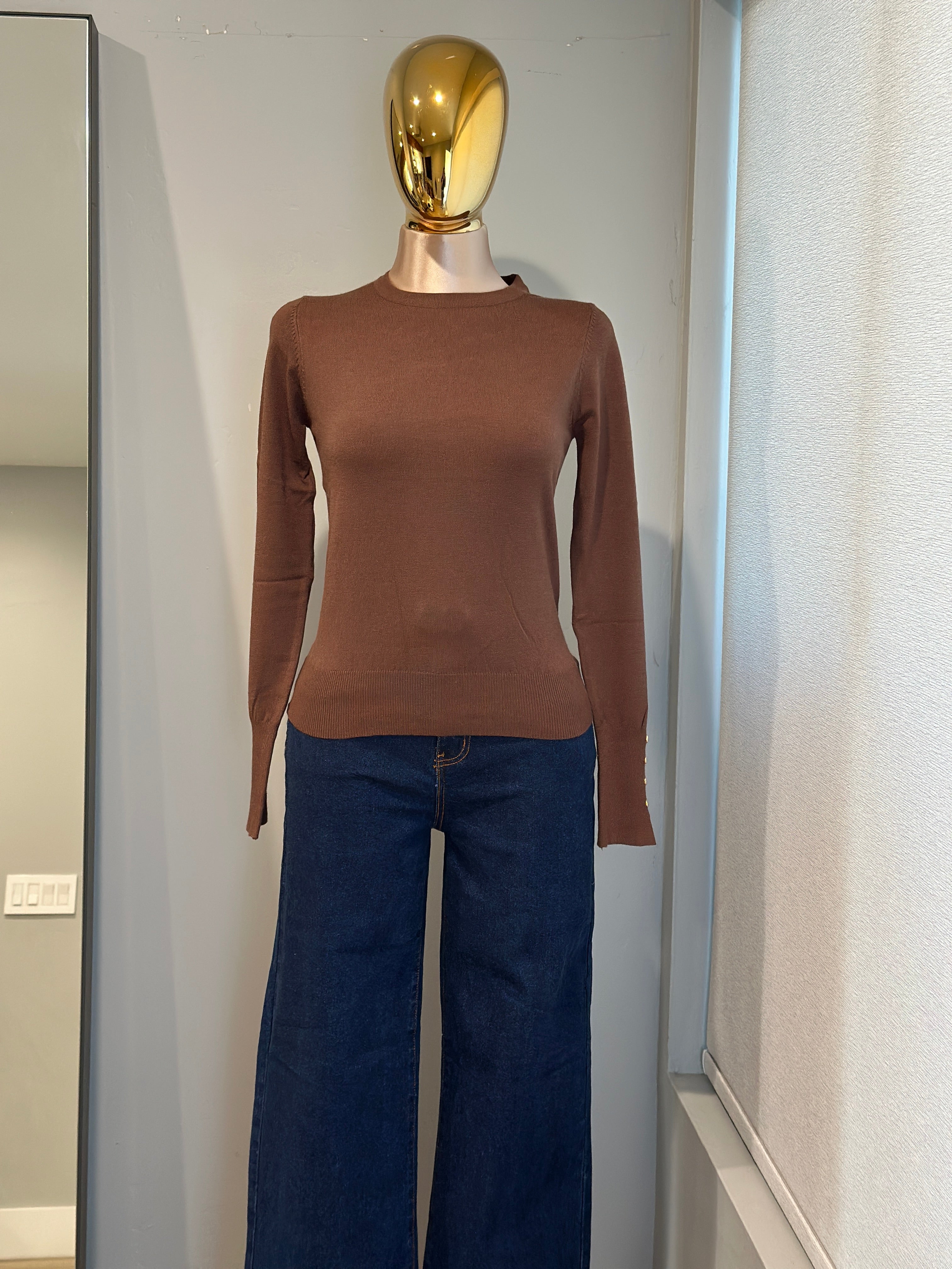 Fitted Golden Button Sleeve Sweater