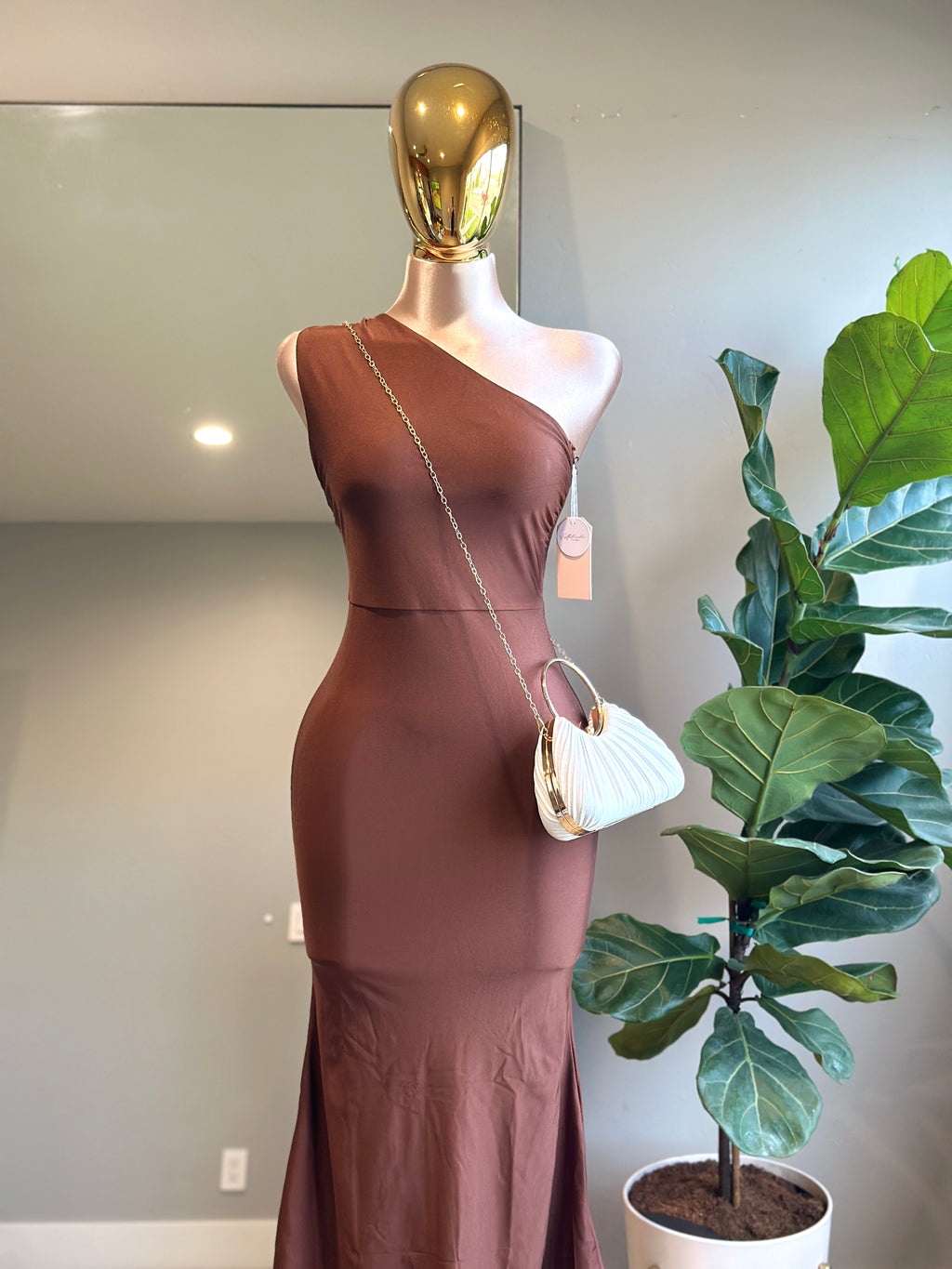 DR004- Elegant maxi Dress One shoulder/ Stretch