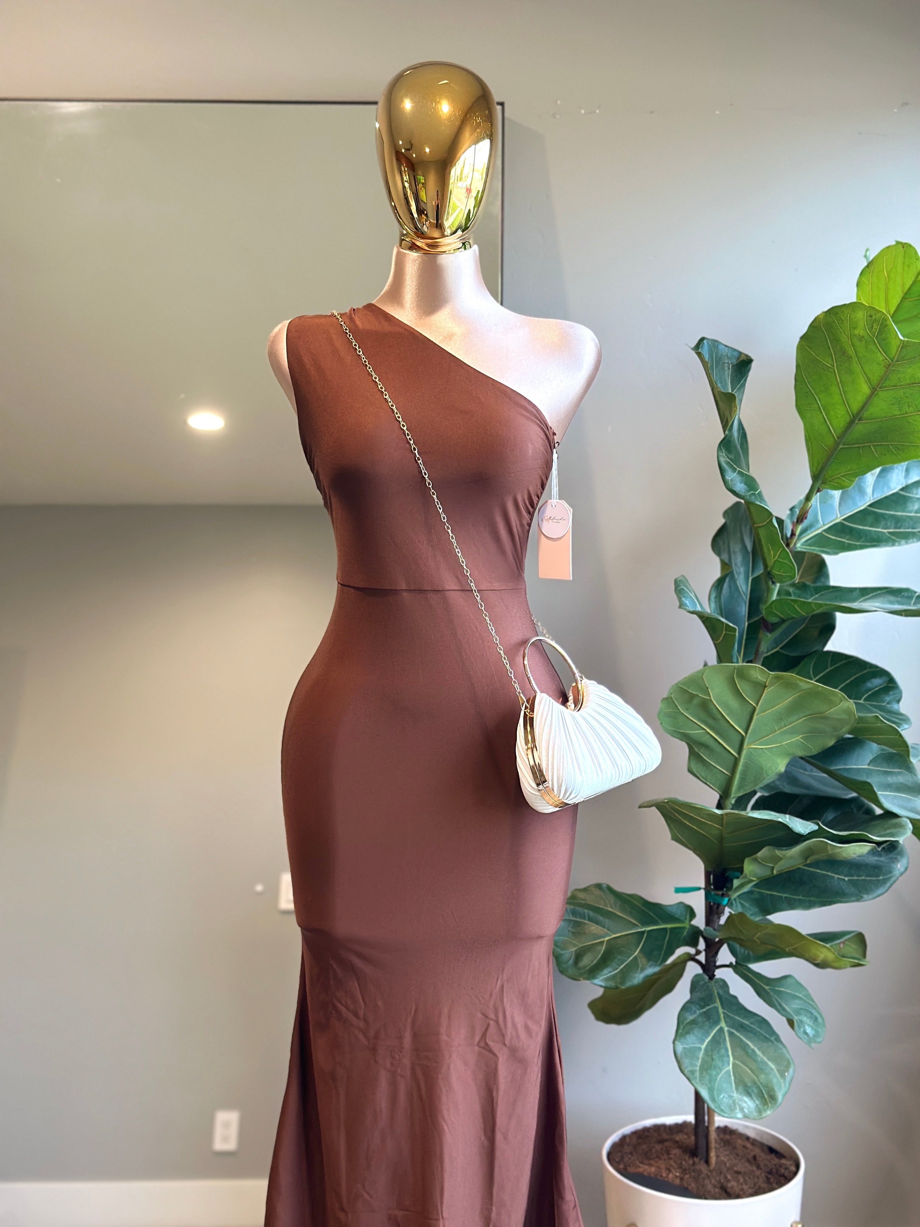 DR004- Elegant maxi Dress One shoulder/ Stretch