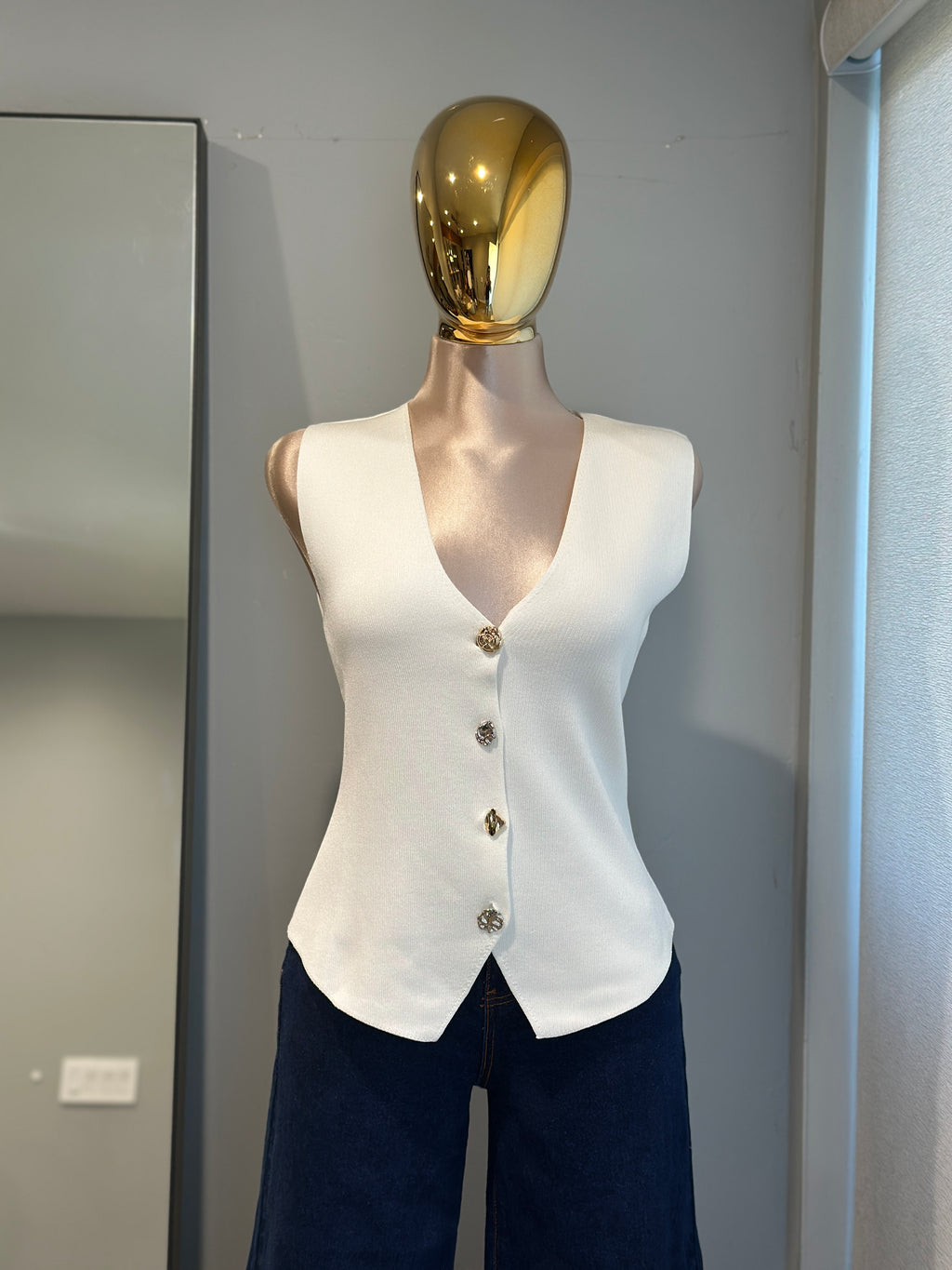Chic Button Front Knit Vest