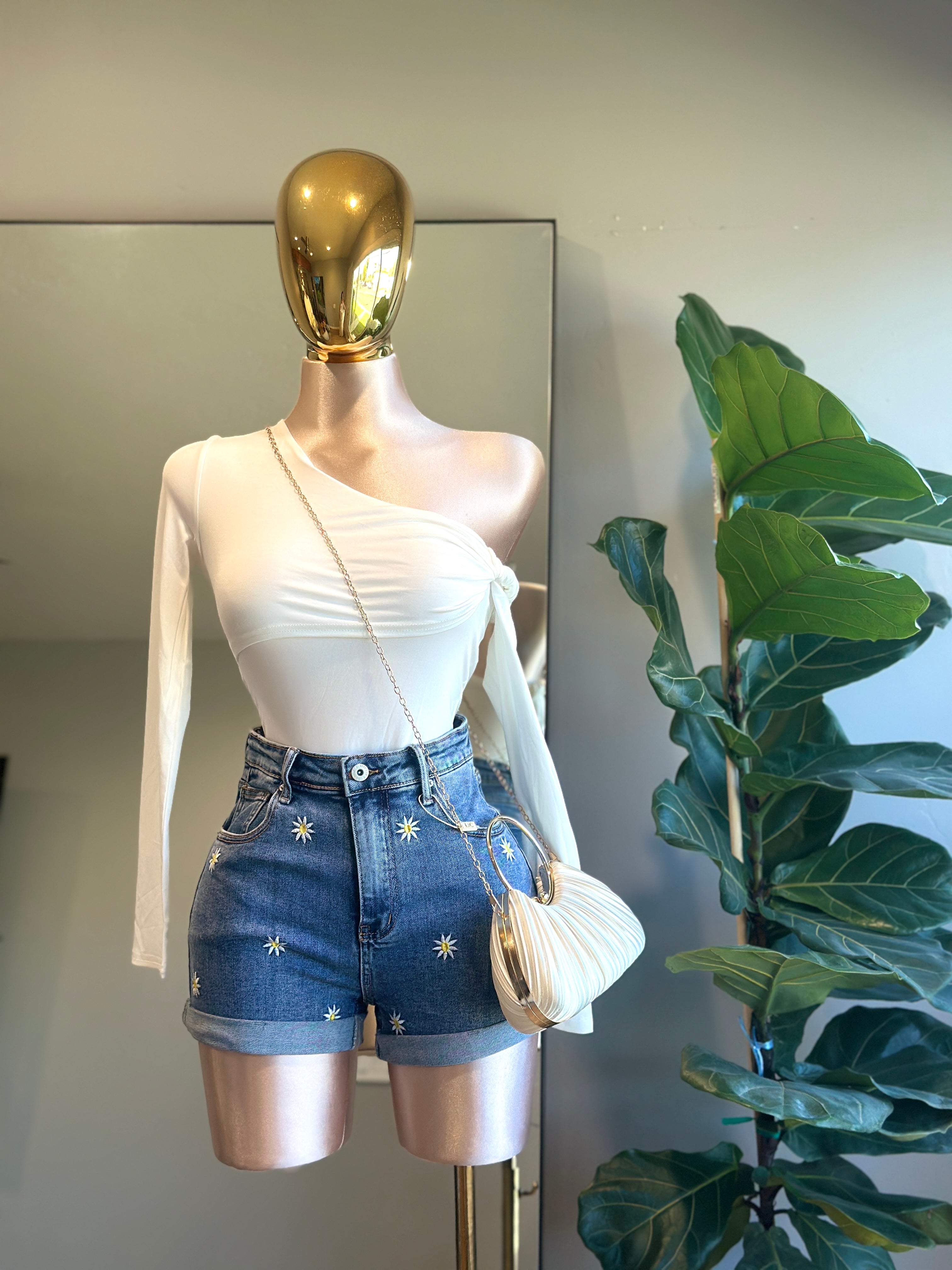 SH001- Flowers Summer Short Denim