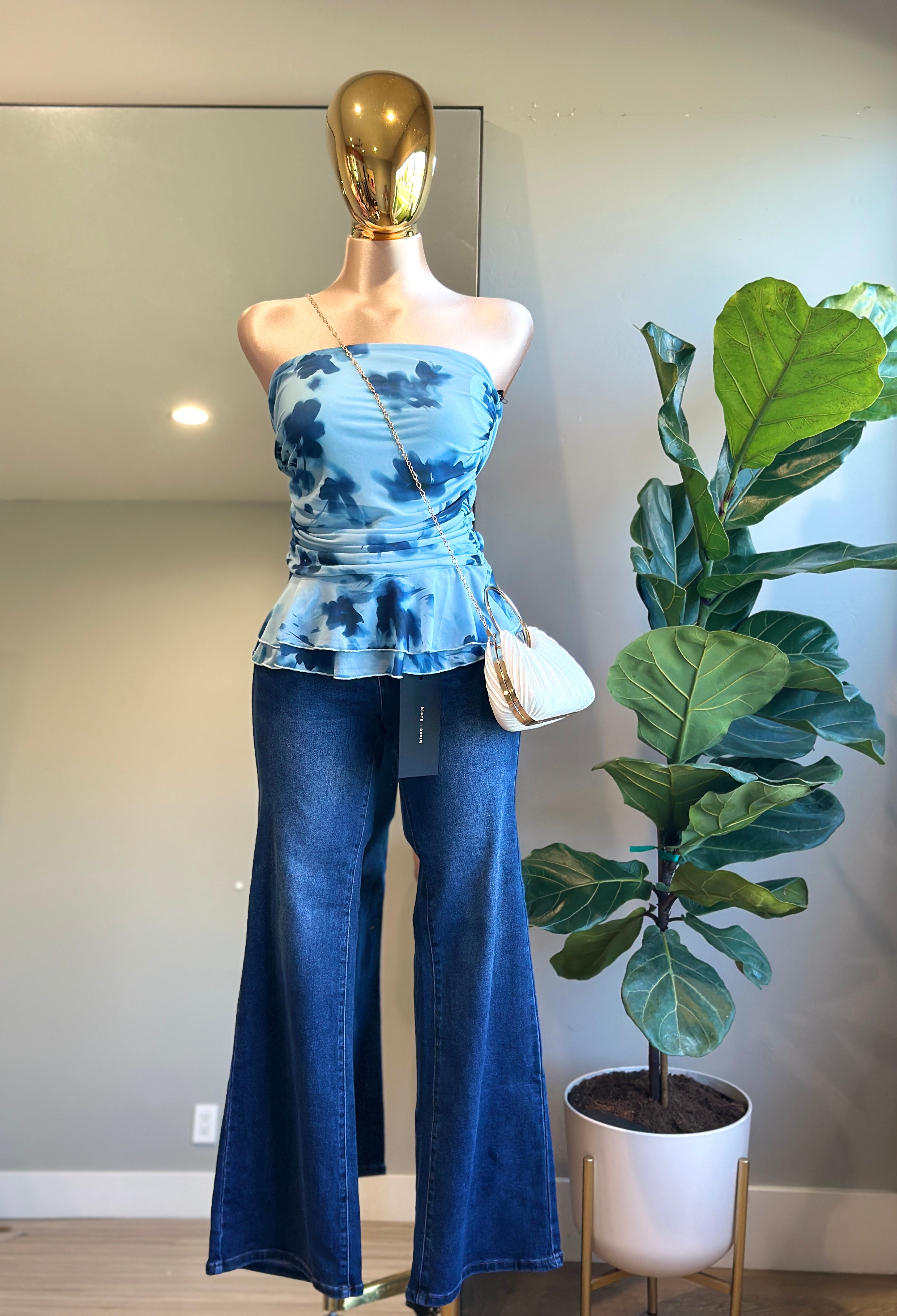 TOP007- Strapless top floral Summer