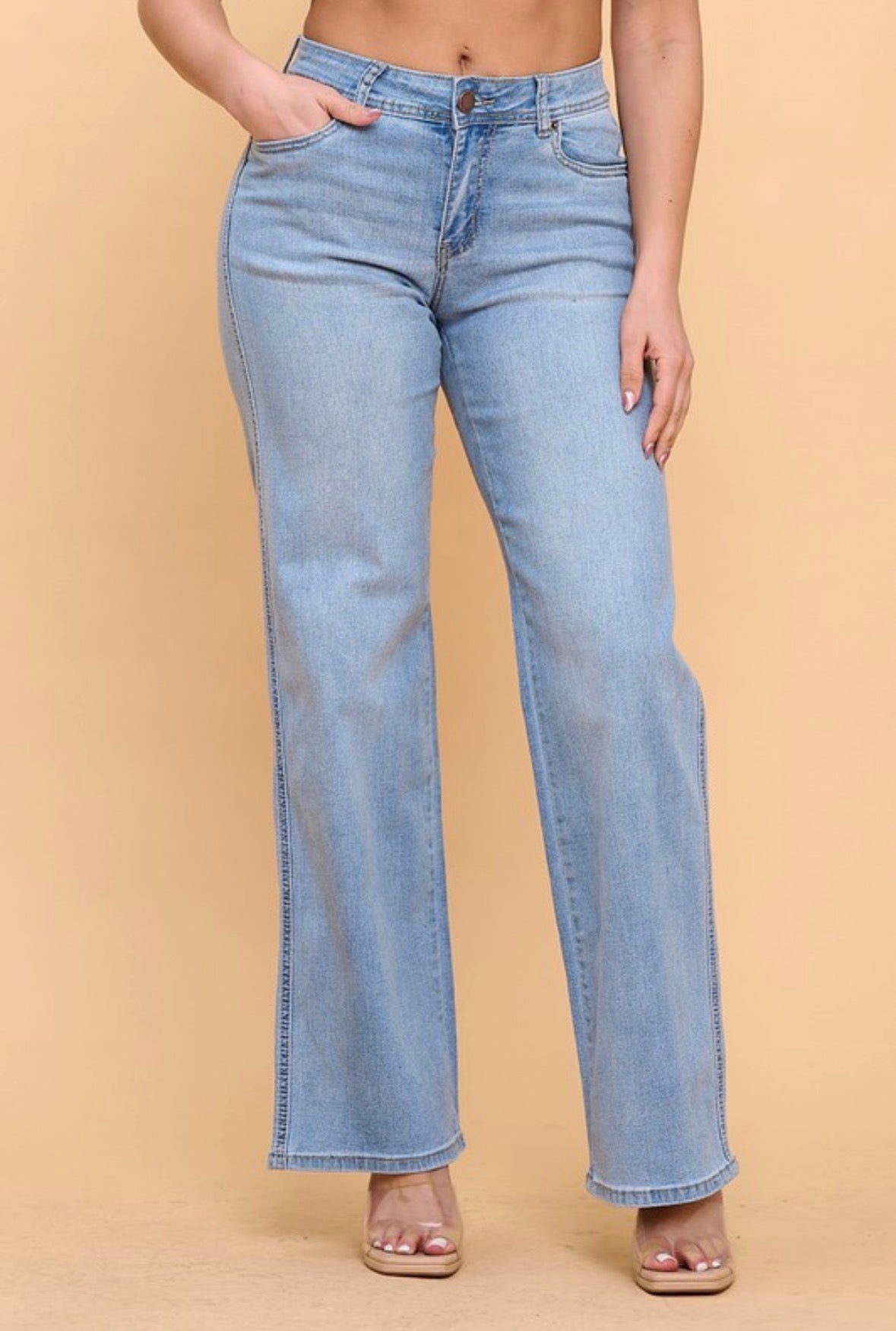 Stretch Mid-rise Wide leg Jeans