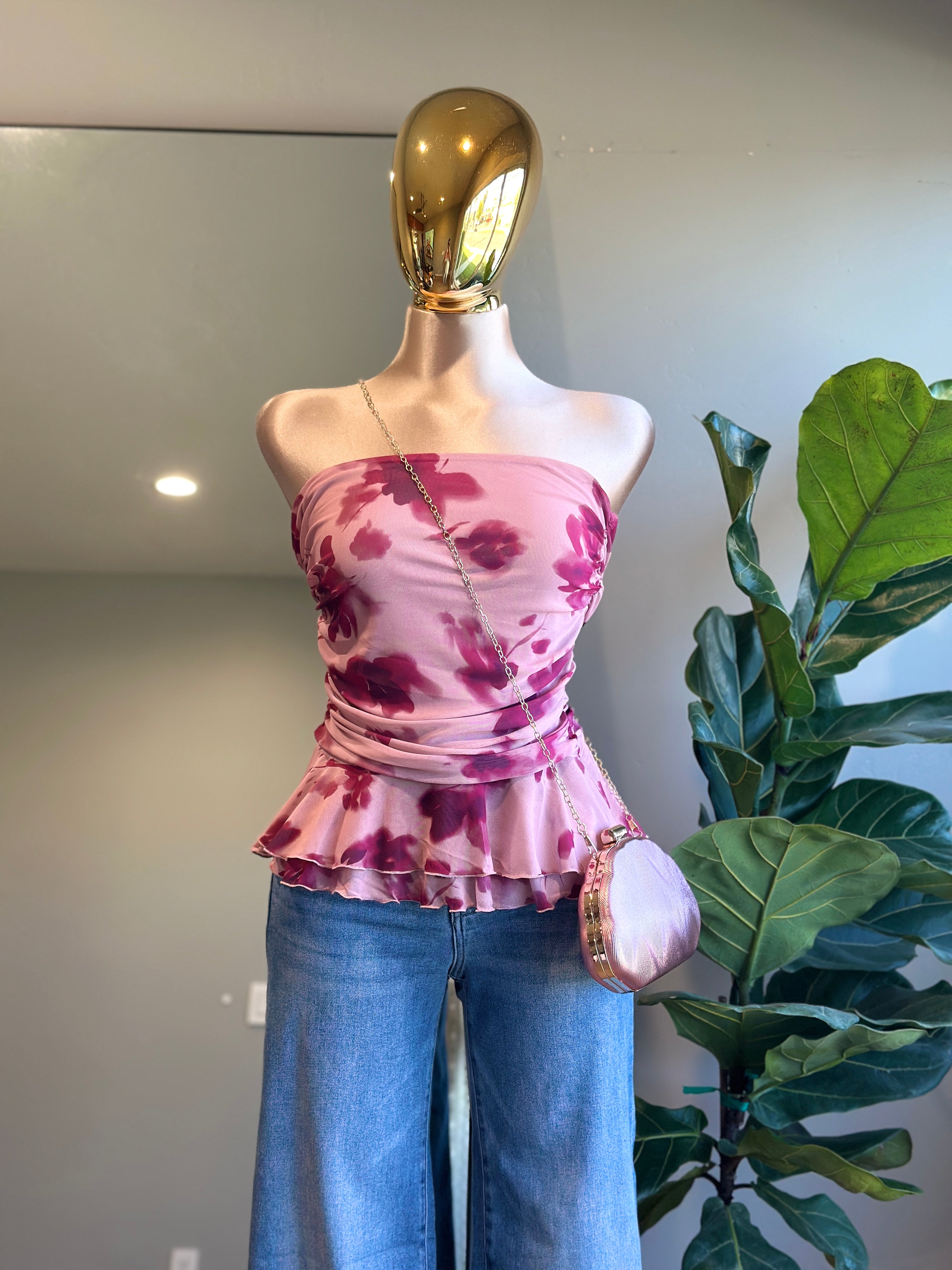 TOP007- Strapless top floral Summer