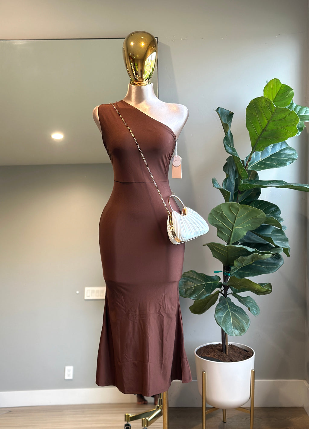 DR004- Elegant maxi Dress One shoulder/ Stretch