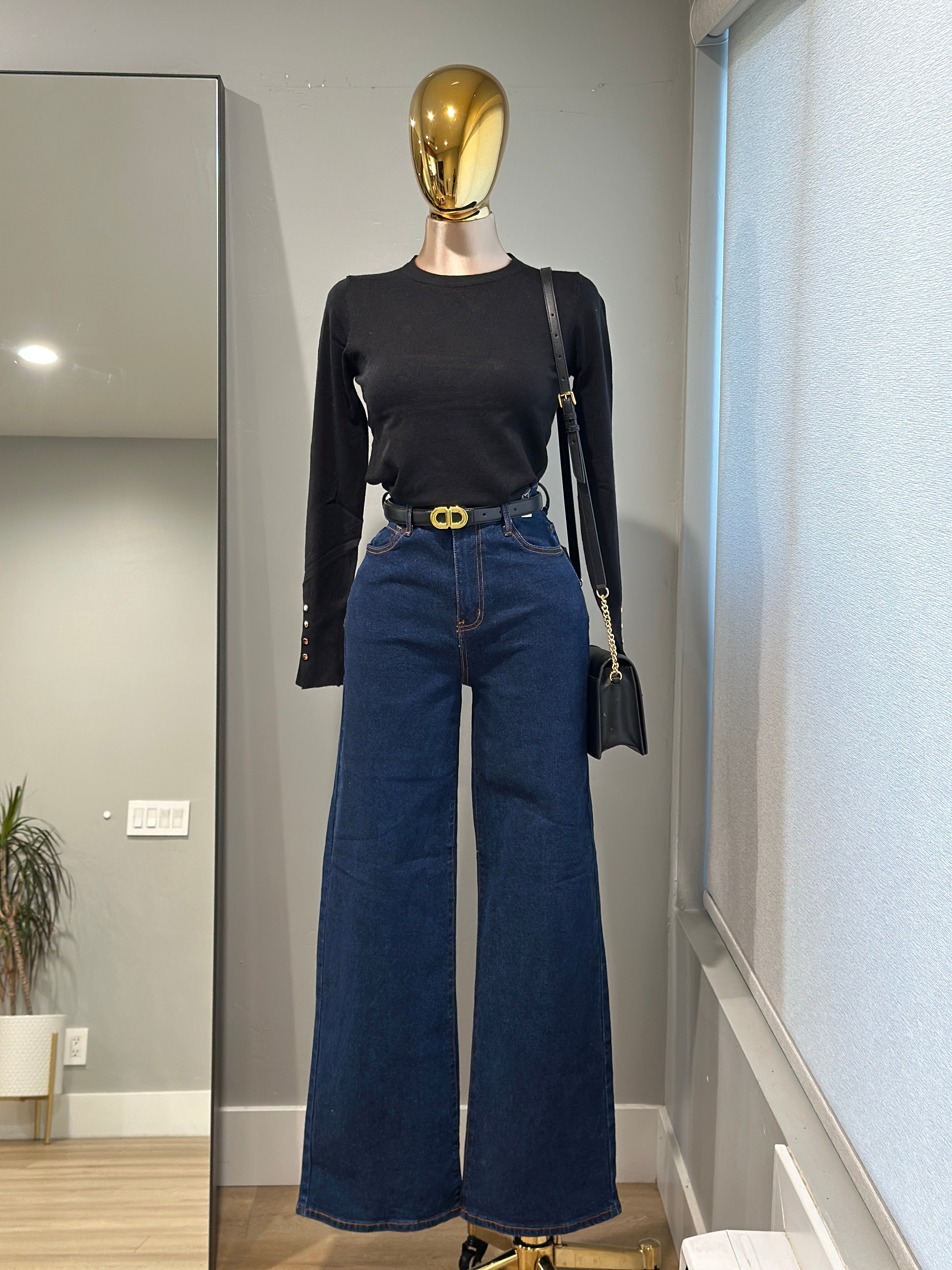 Fitted Golden Button Sleeve Sweater