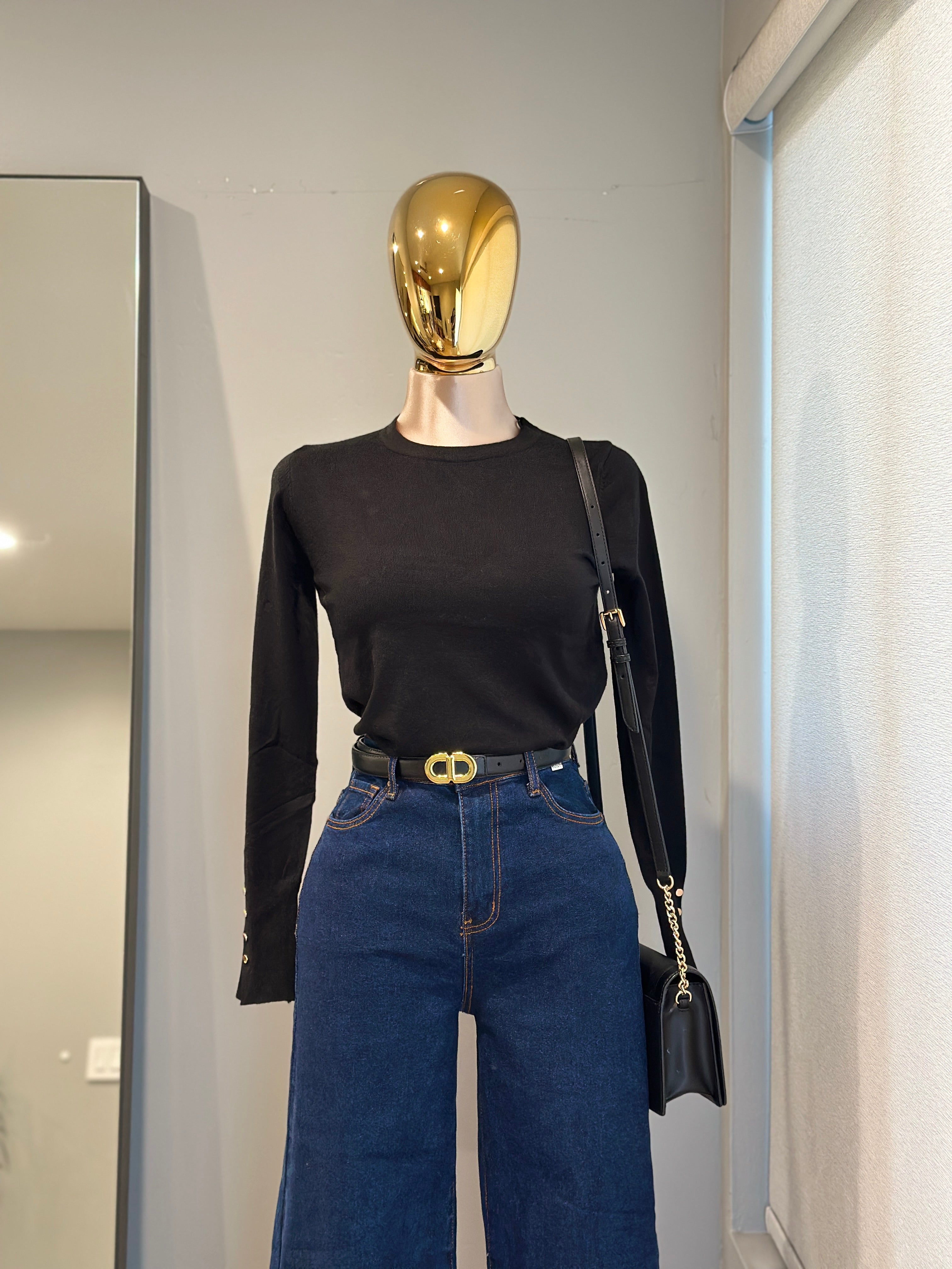Fitted Golden Button Sleeve Sweater