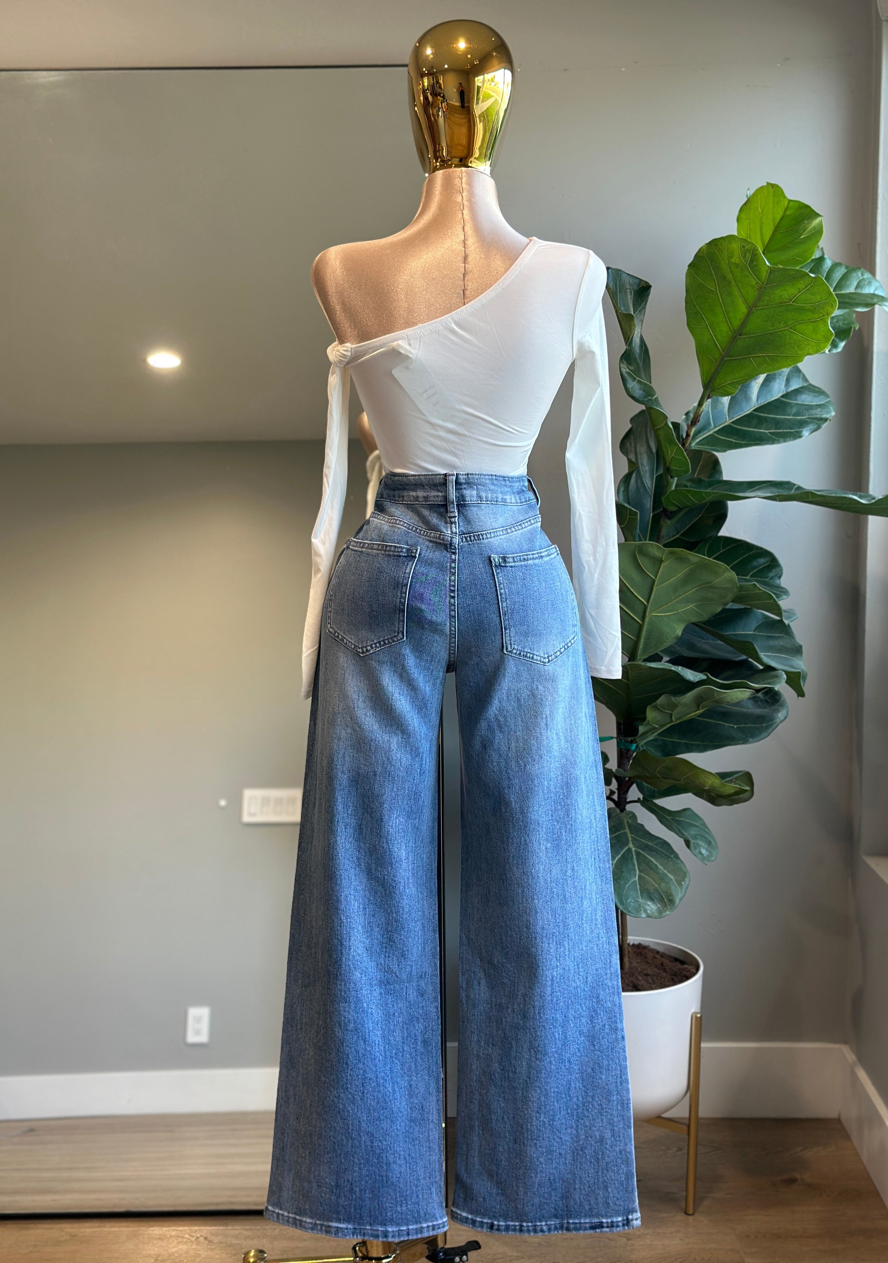 JE001-Fashion Jeans Rhinestone wide Leg