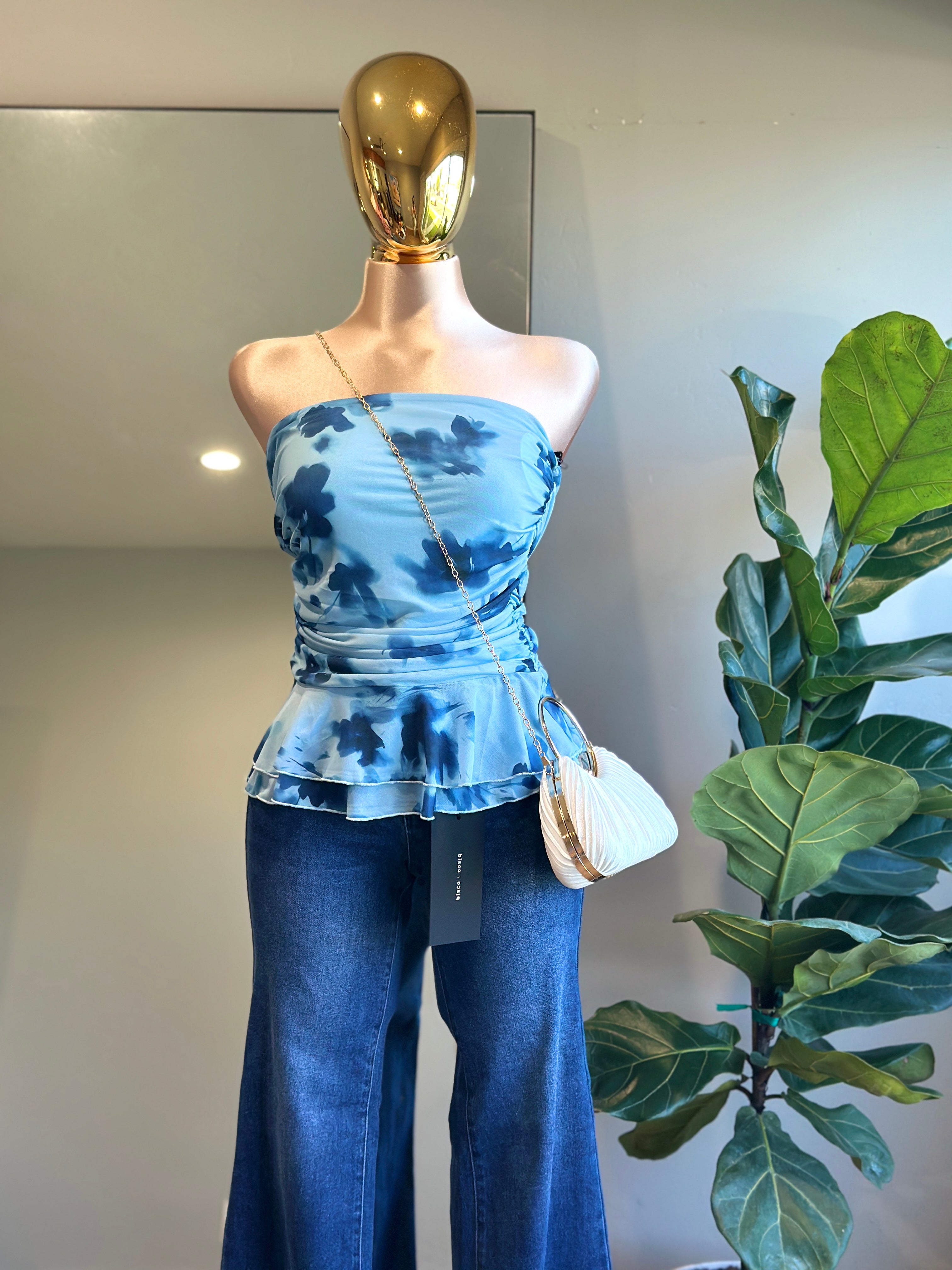 TOP007- Strapless top floral Summer