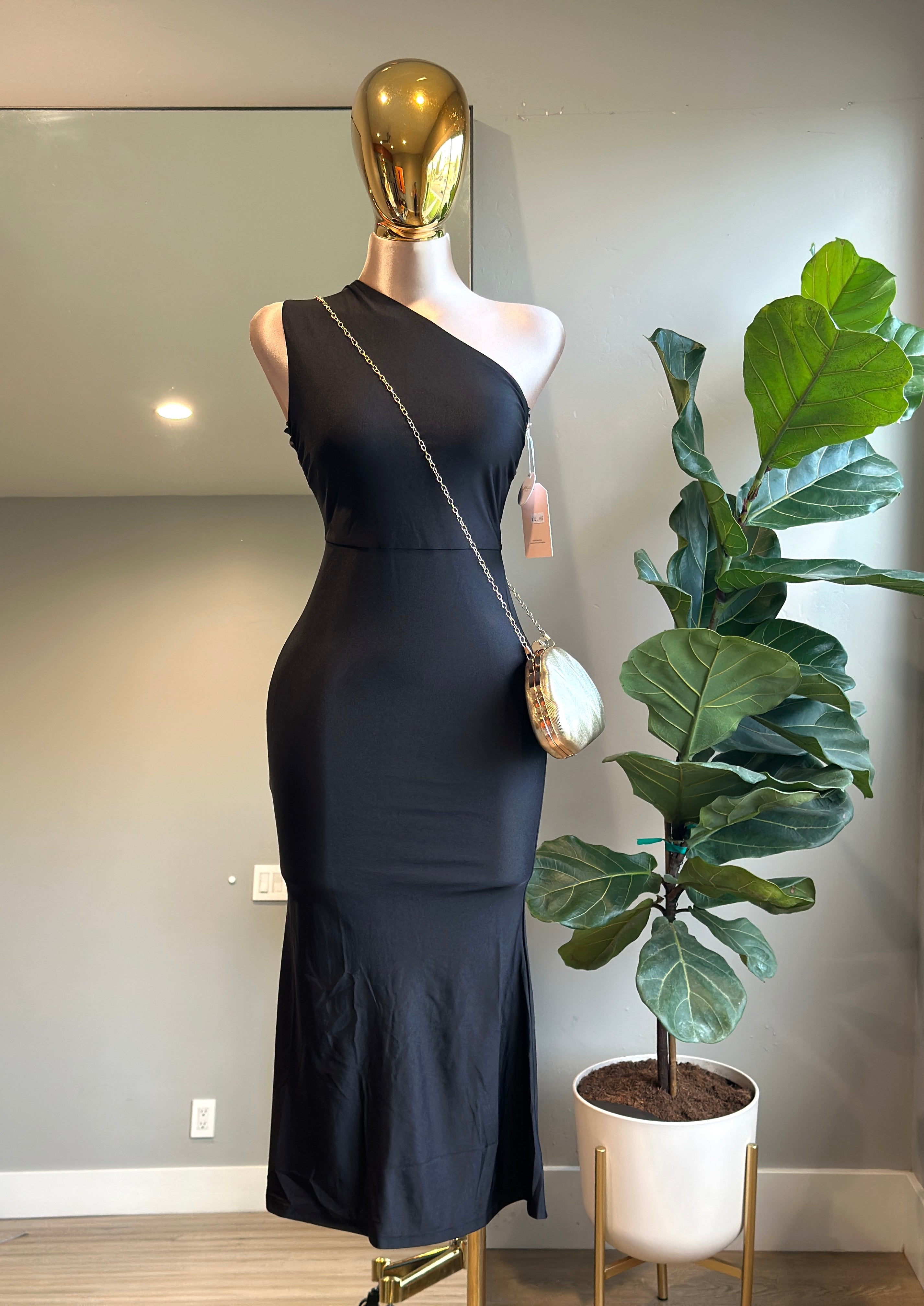 DR004- Elegant maxi Dress One shoulder/ Stretch