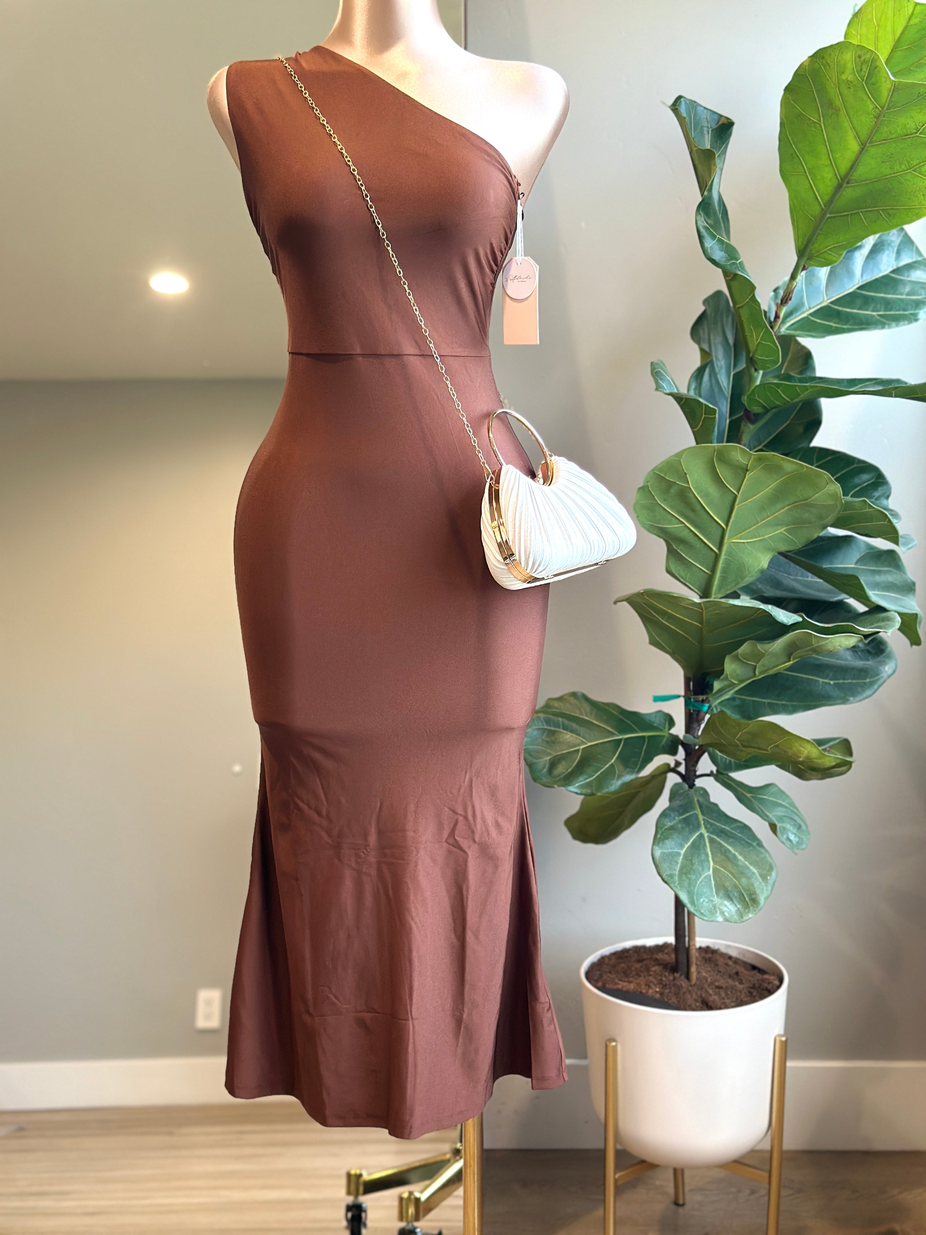 DR004- Elegant maxi Dress One shoulder/ Stretch