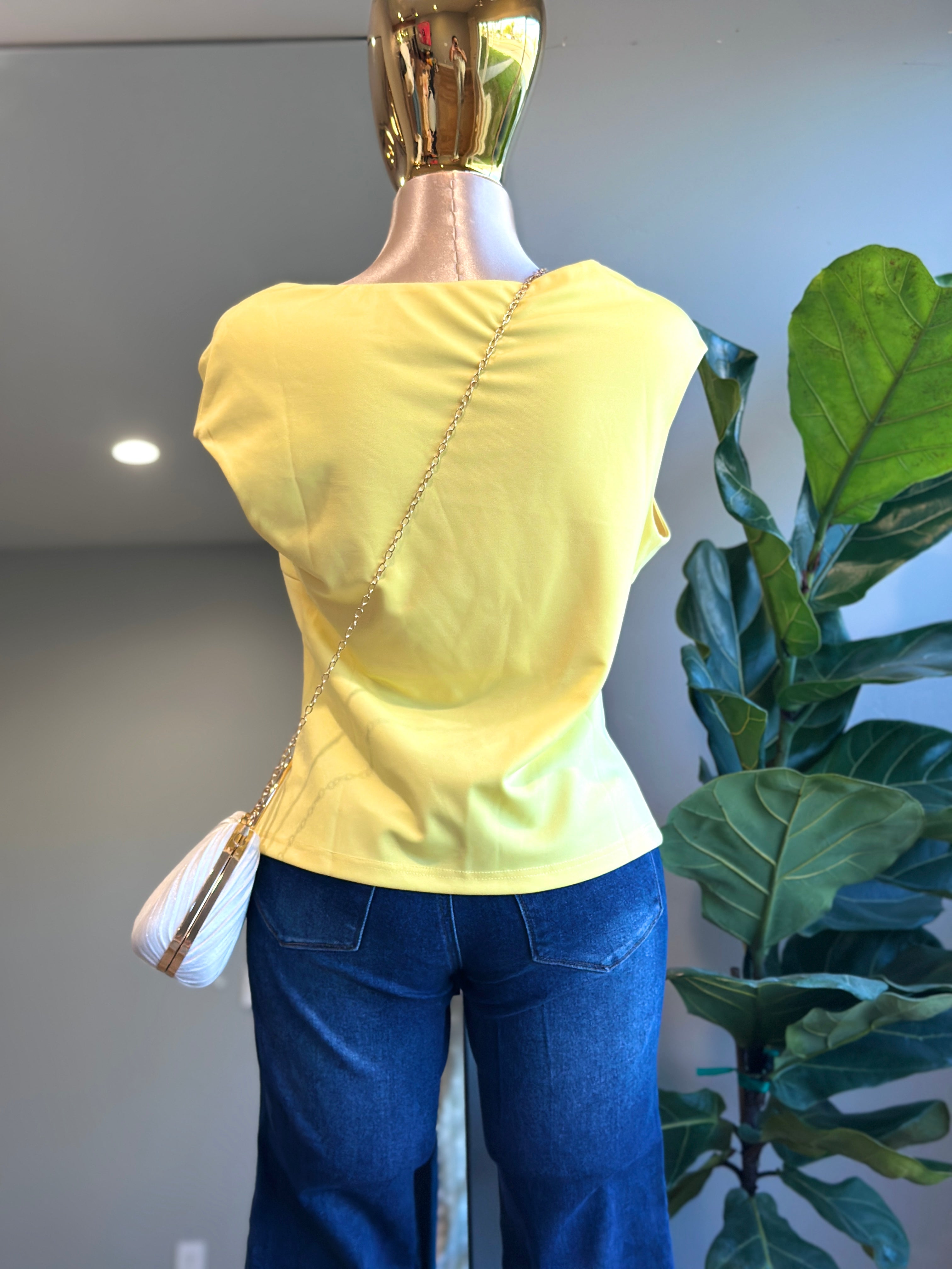 TOP008-Yellow Fashion Top Asymmetric