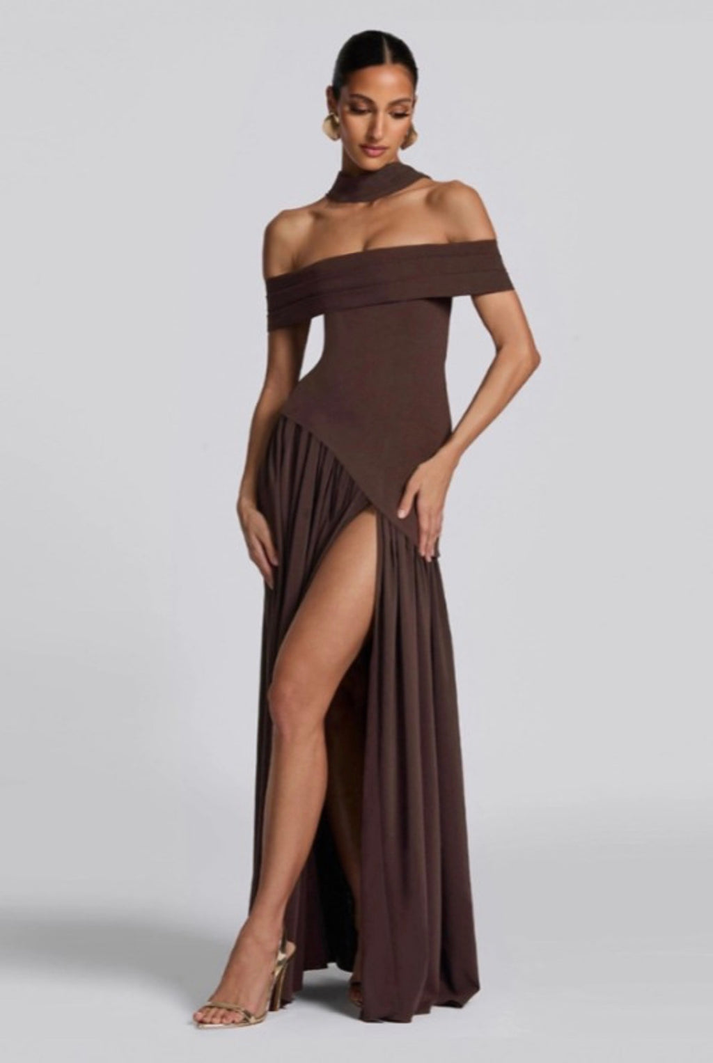 DR006-Chocolate Fashion Party Maxi Dress