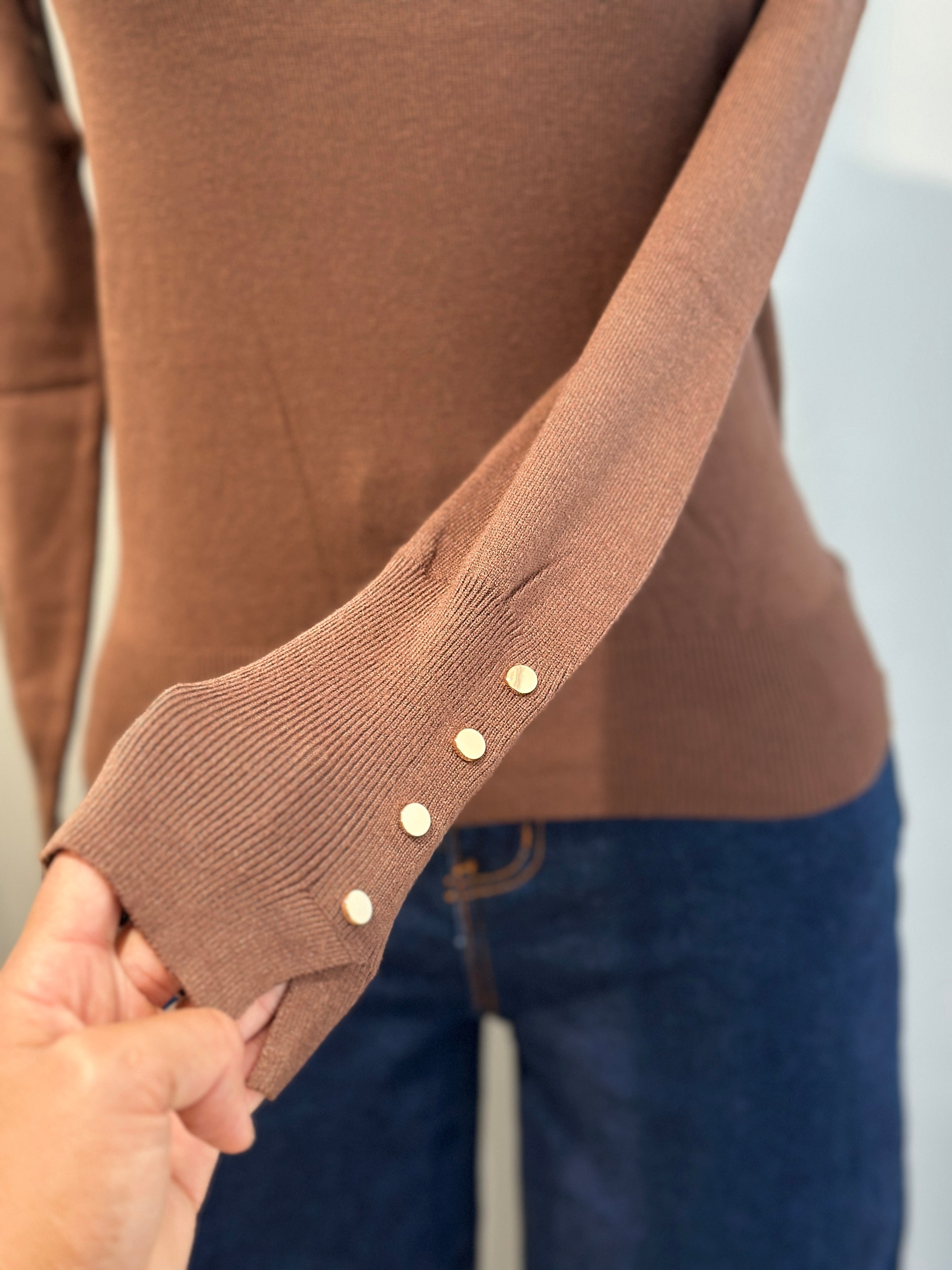 Fitted Golden Button Sleeve Sweater